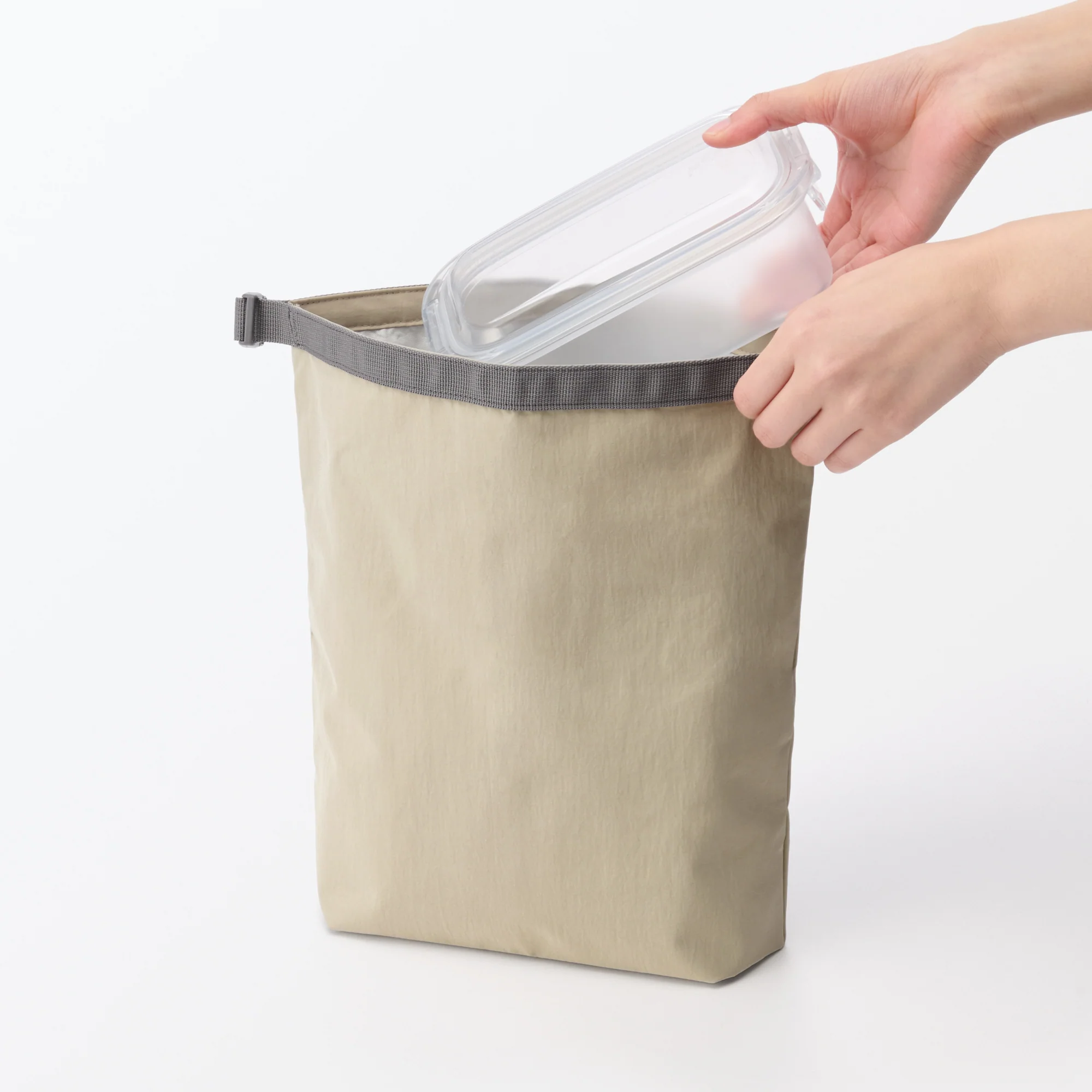 Adjustable Roll-Top Lunch Bag Beige - Large - Image 2