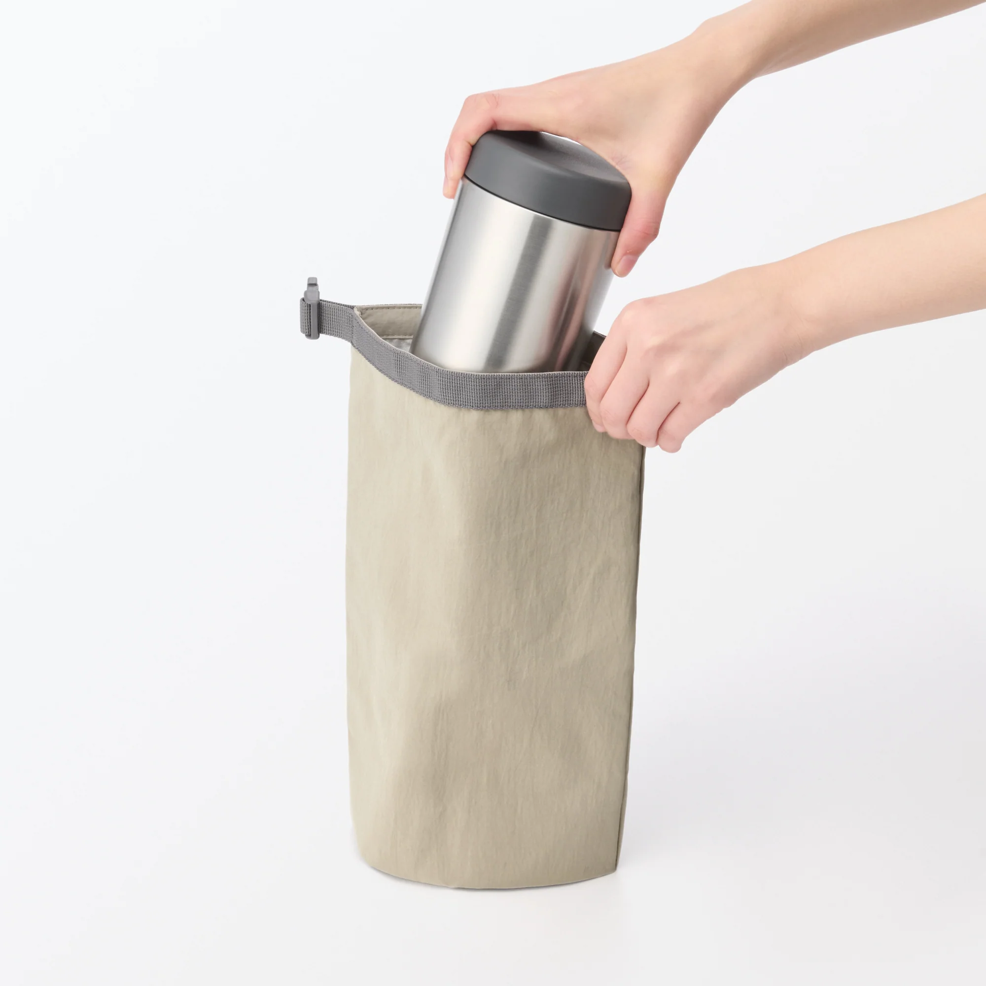 Adjustable Roll-Top Lunch Bag Beige - Small - Image 2
