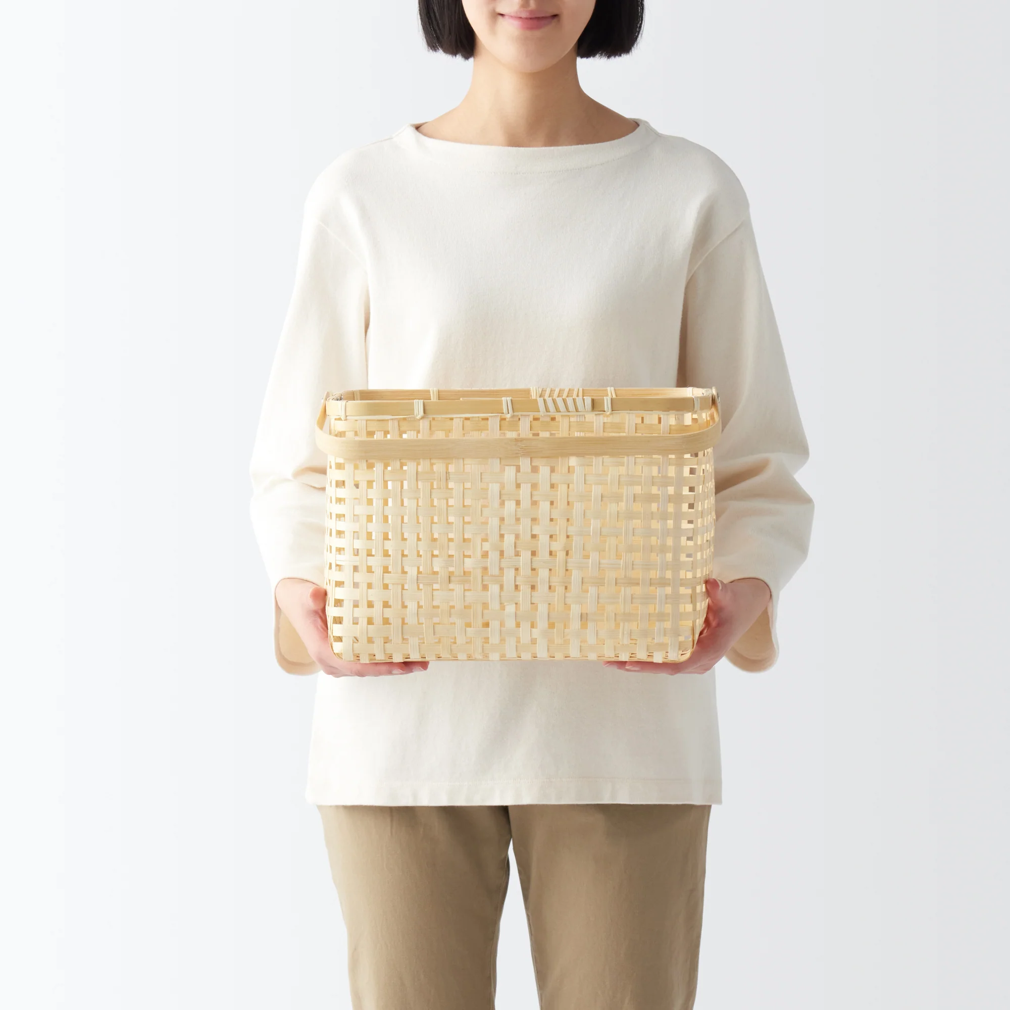 Bamboo Open Weave Basket with Handle - Large (W36 x D25.5 x H24 cm) - Image 2