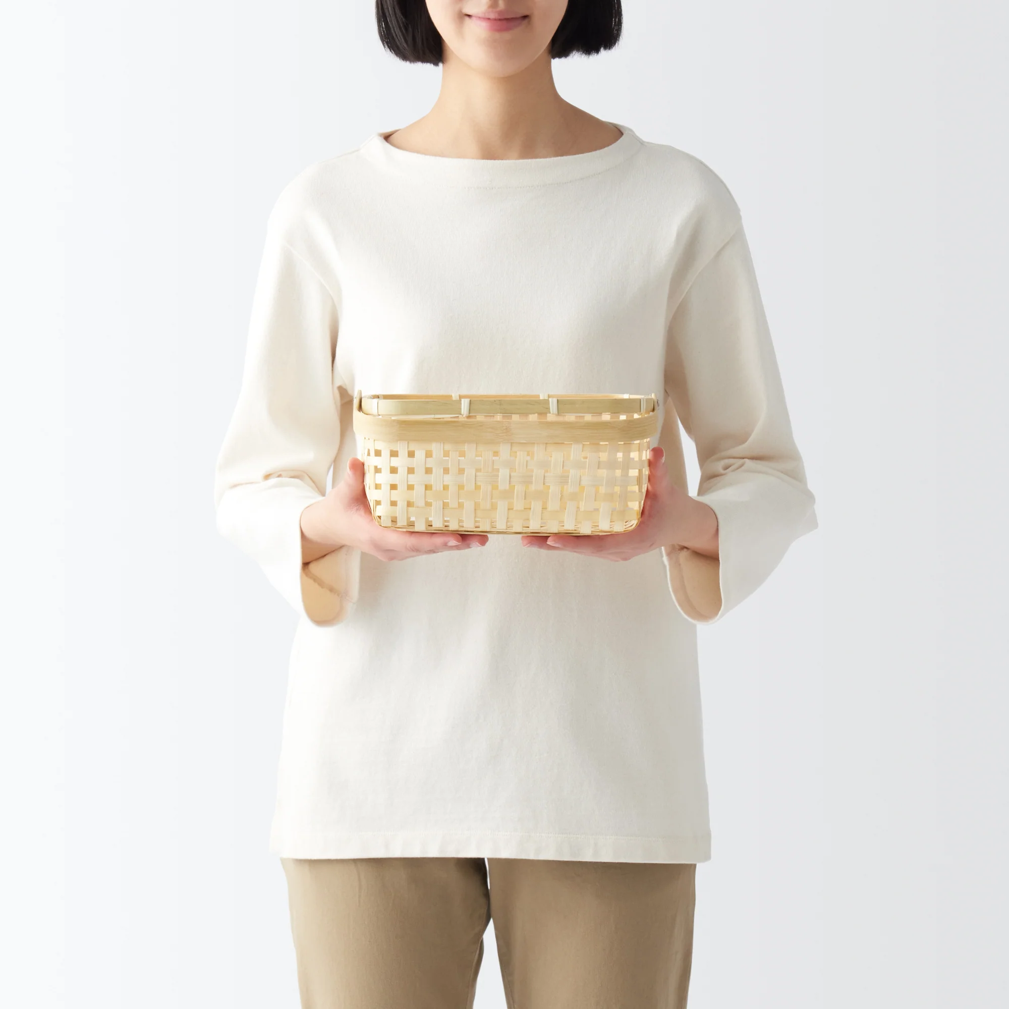 Bamboo Open Weave Basket with Handle - Small (W25.5 x D18 x H12 cm) - Image 2