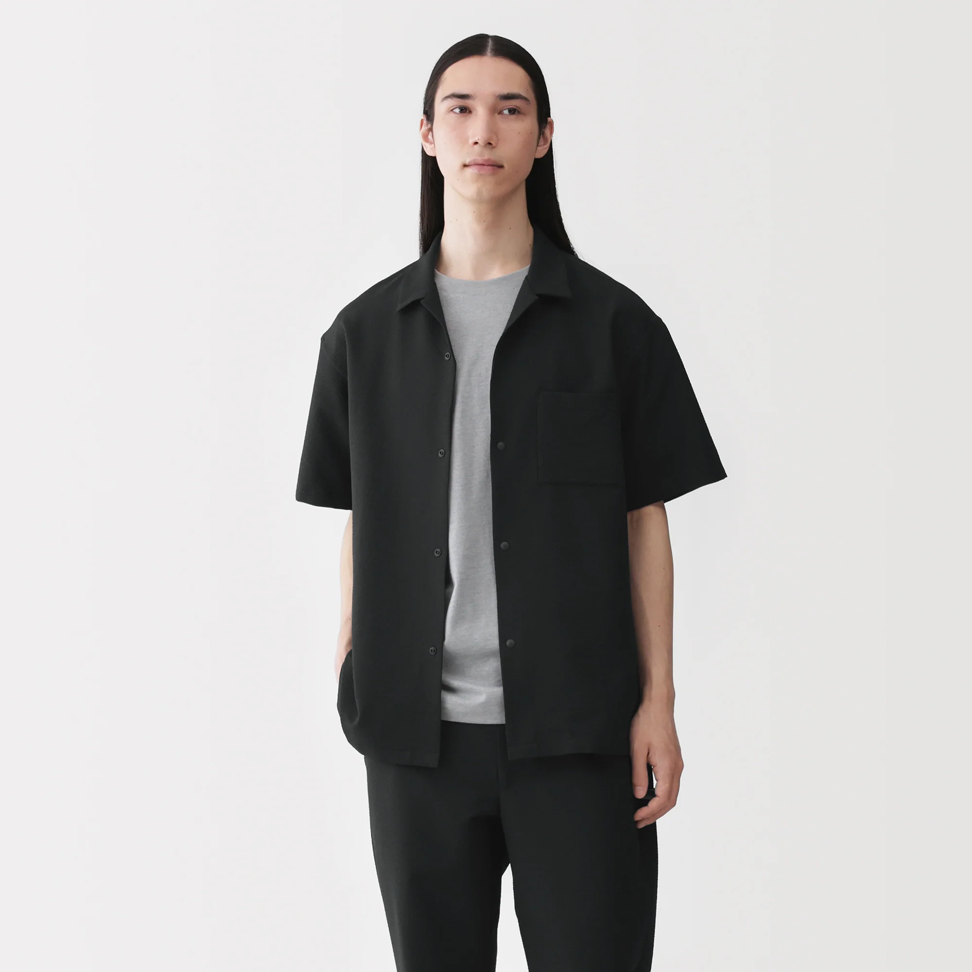 Breathable Seersucker Open Collar Shirt - Image 19