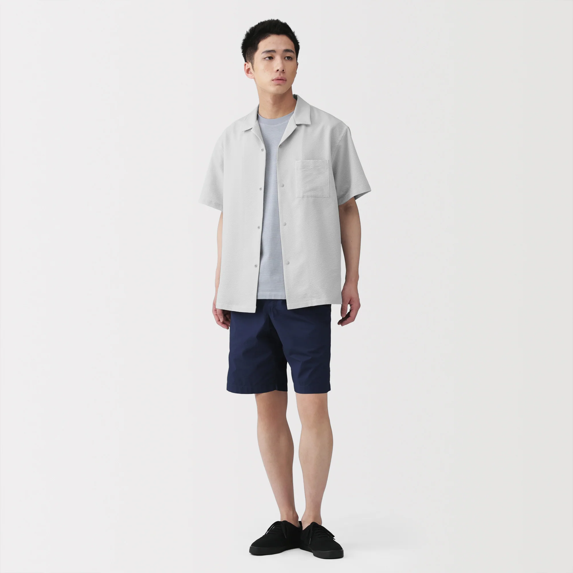 Breathable Seersucker Open Collar Shirt - Image 4