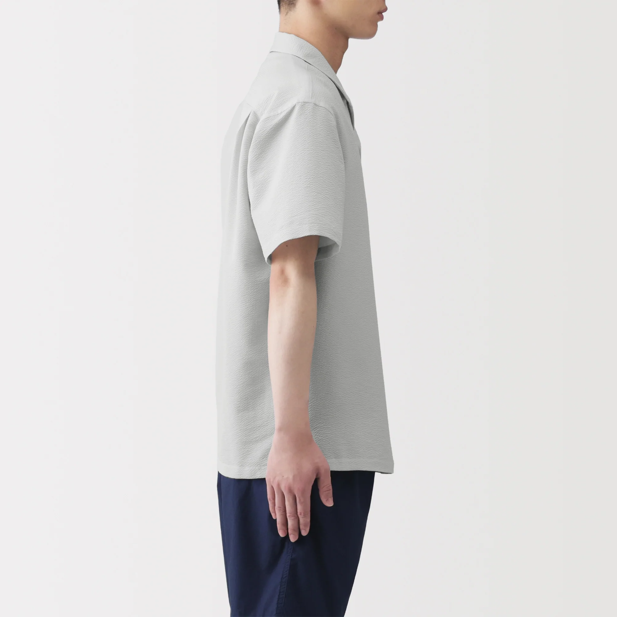Breathable Seersucker Open Collar Shirt - Image 5