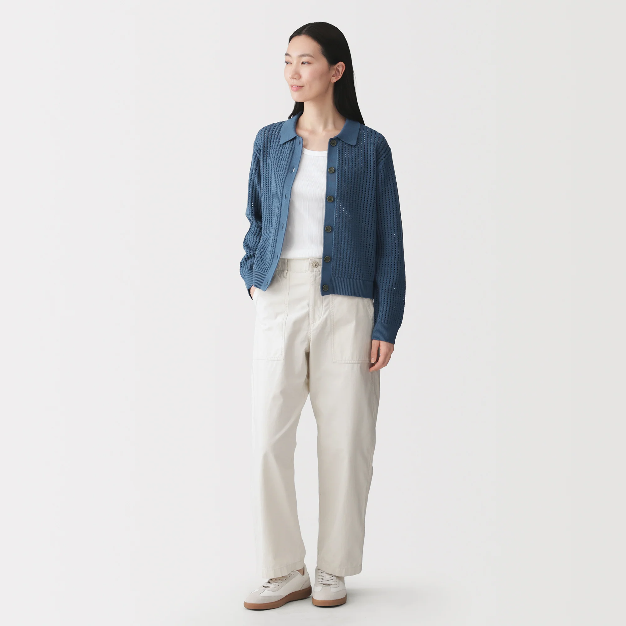 Cotton Blend Mesh Polo Cardigan - Image 28