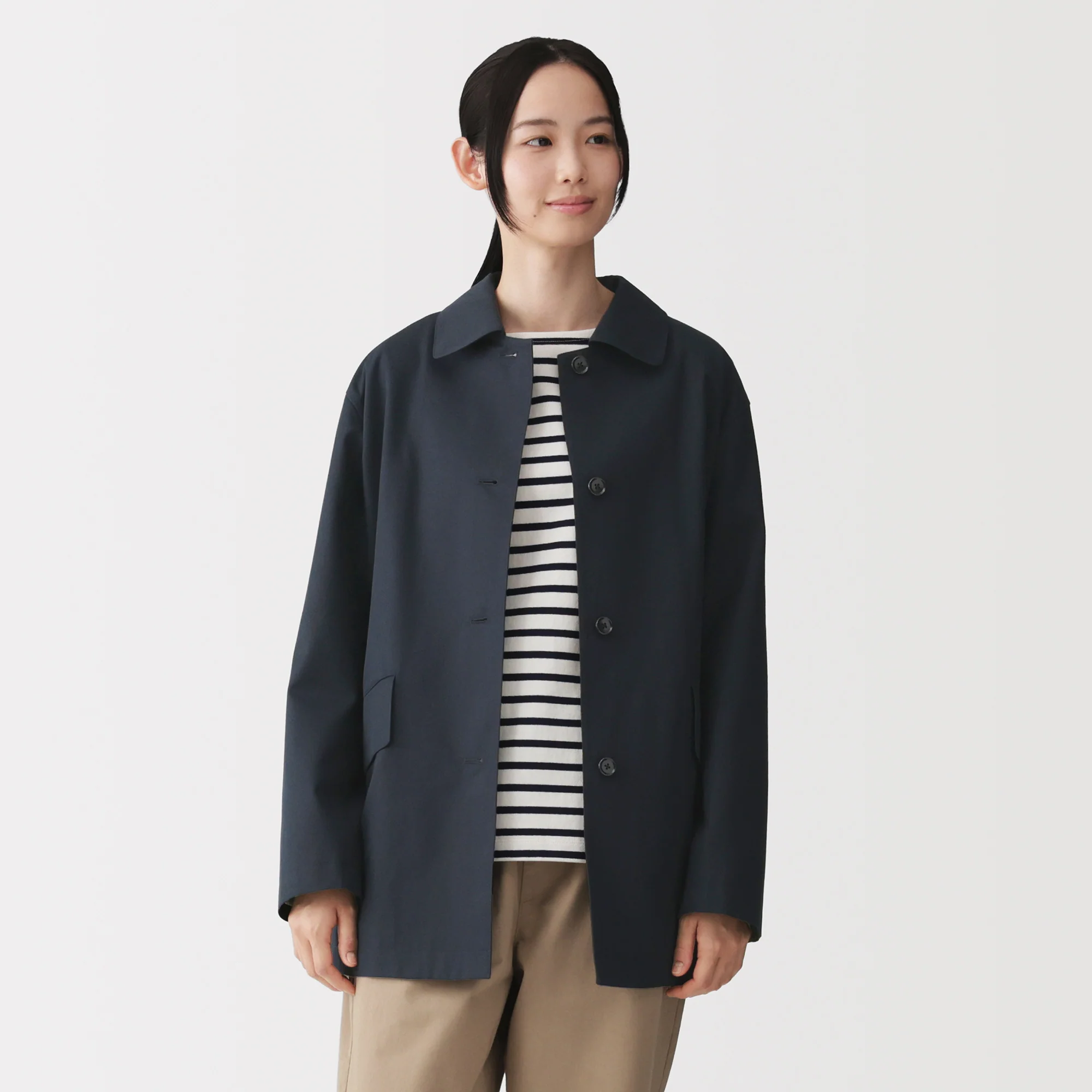 Cotton Twill Stand Fall Collar Coat - Image 13