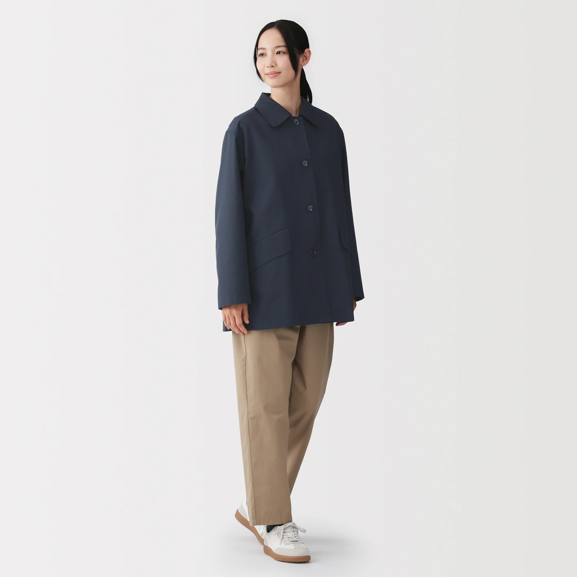 Cotton Twill Stand Fall Collar Coat - Image 14