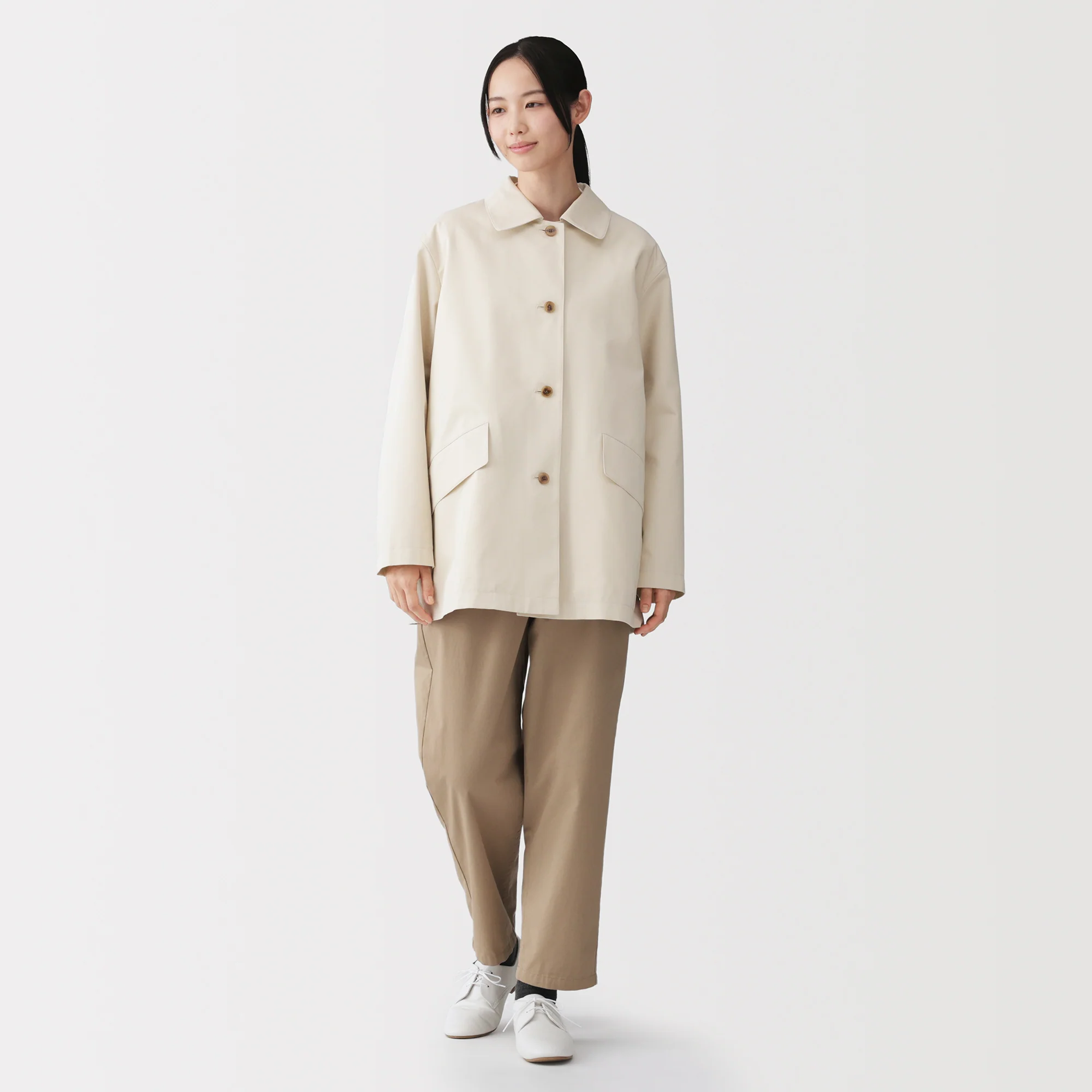 Cotton Twill Stand Fall Collar Coat - Image 24