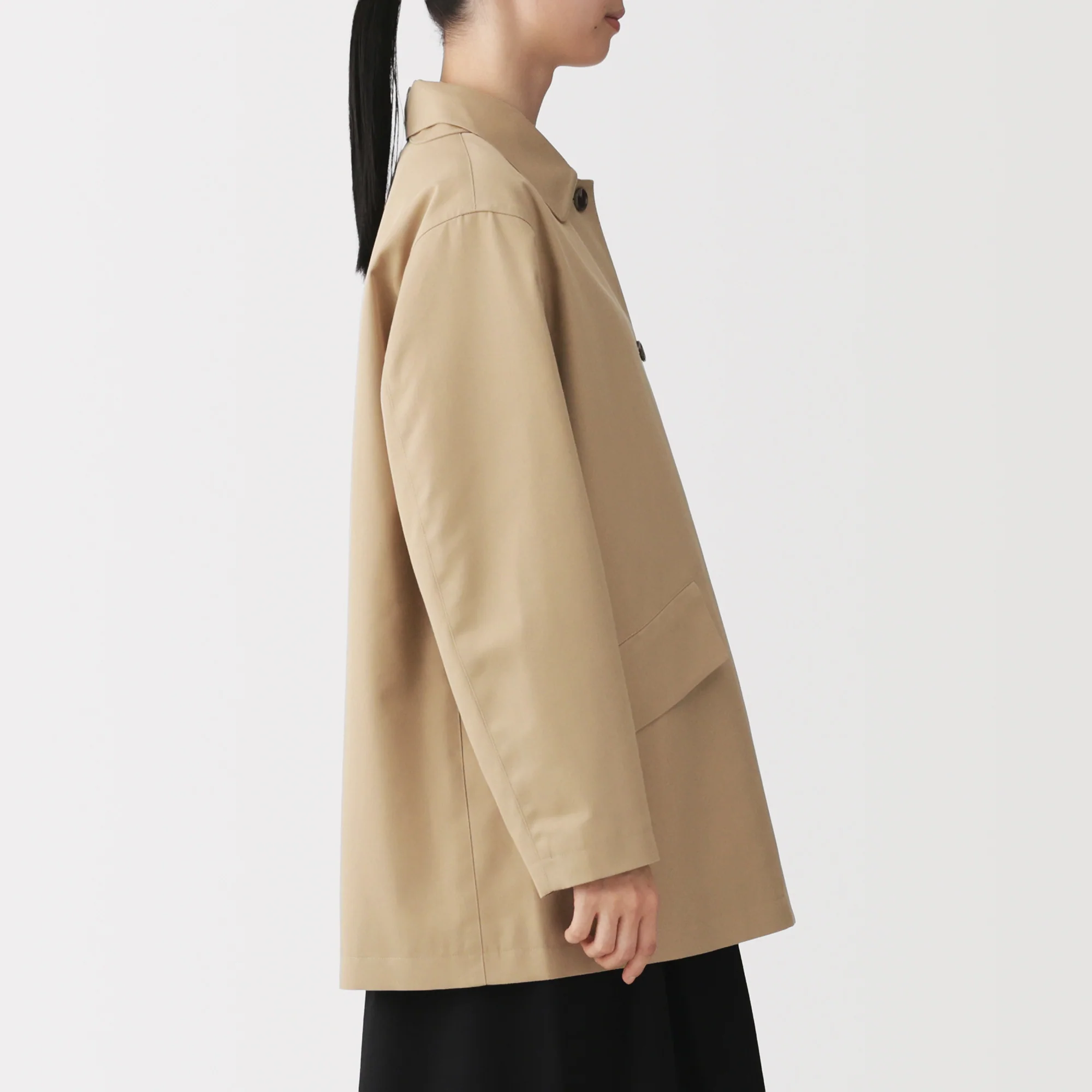 Cotton Twill Stand Fall Collar Coat - Image 25