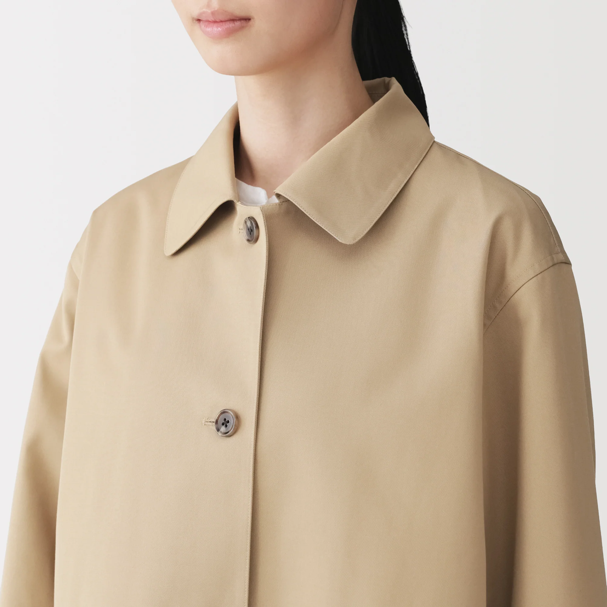 Cotton Twill Stand Fall Collar Coat - Image 27