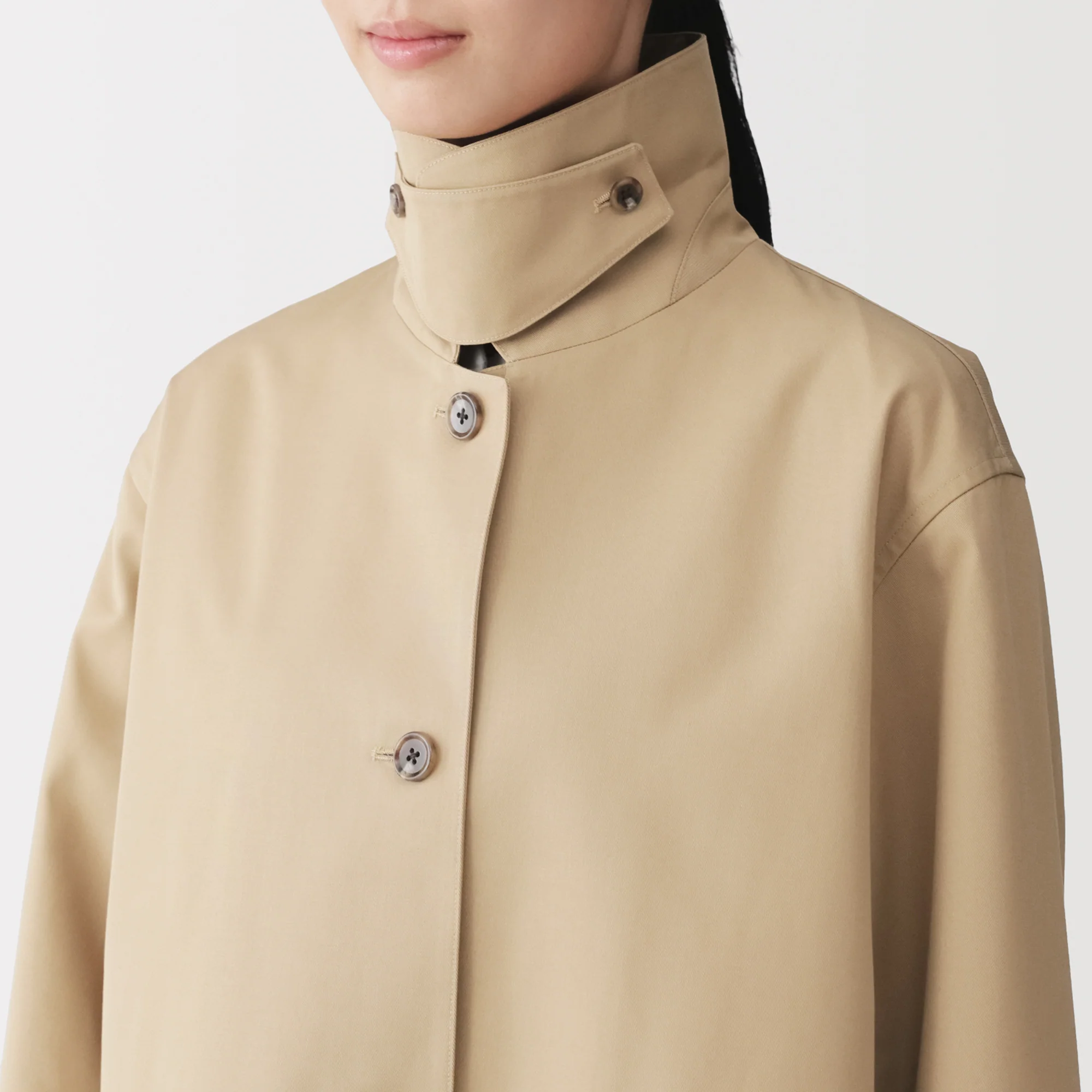Cotton Twill Stand Fall Collar Coat - Image 28