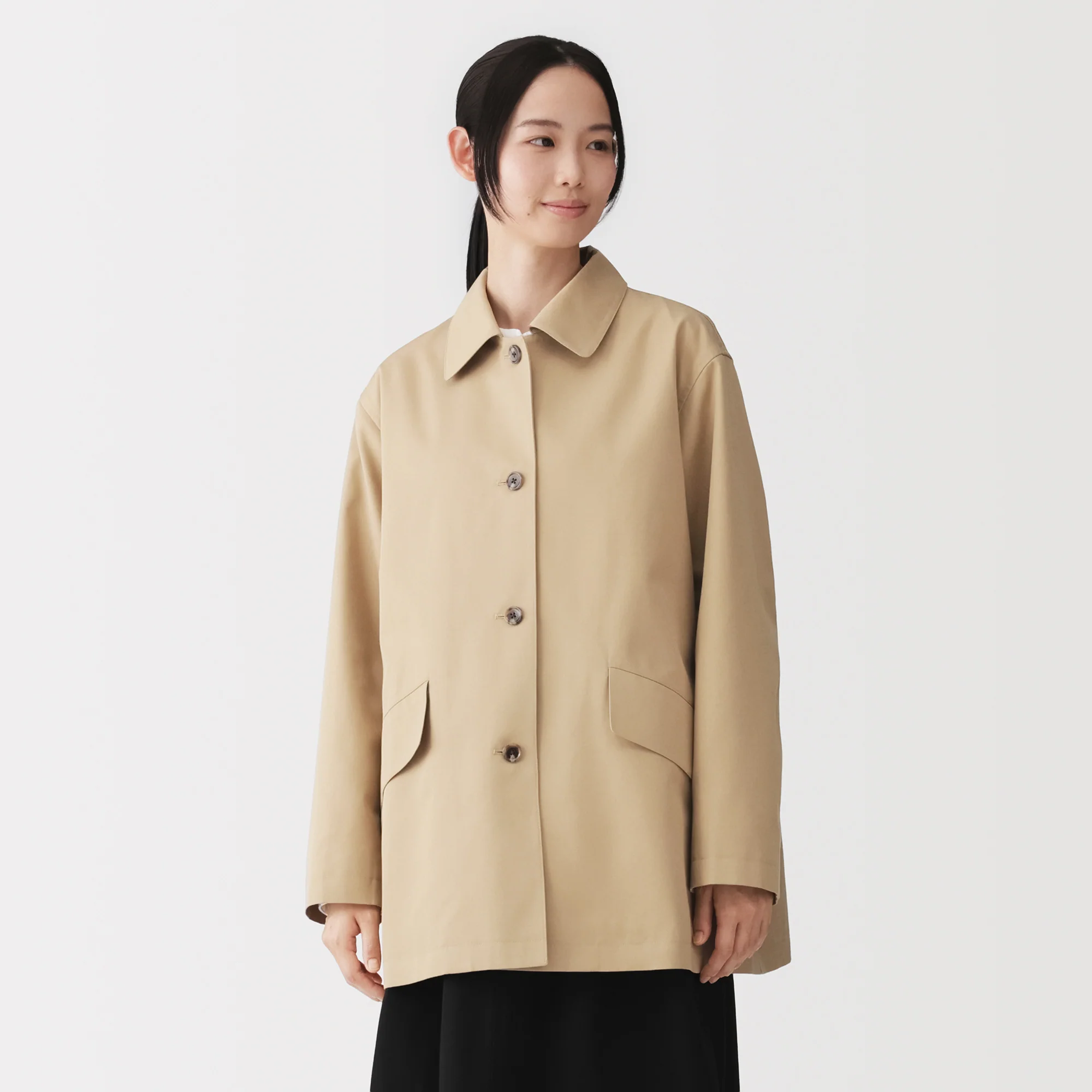 Cotton Twill Stand Fall Collar Coat - Image 3