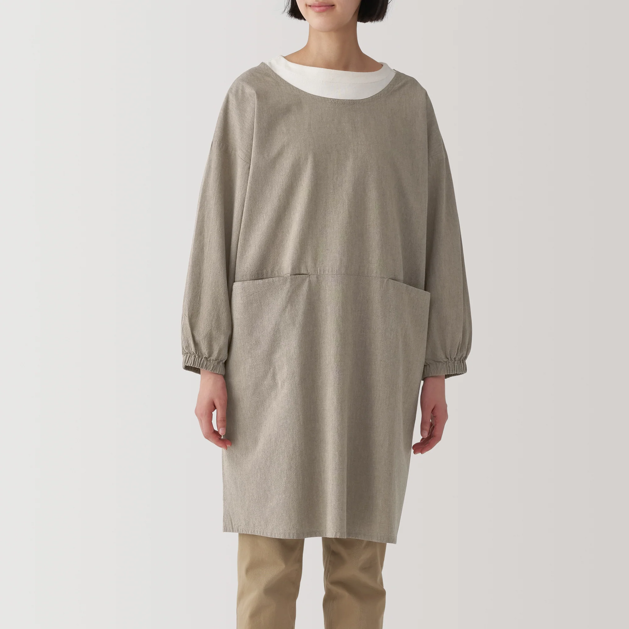Easy Fit Long Sleeve Apron - Dark Beige - Image 2