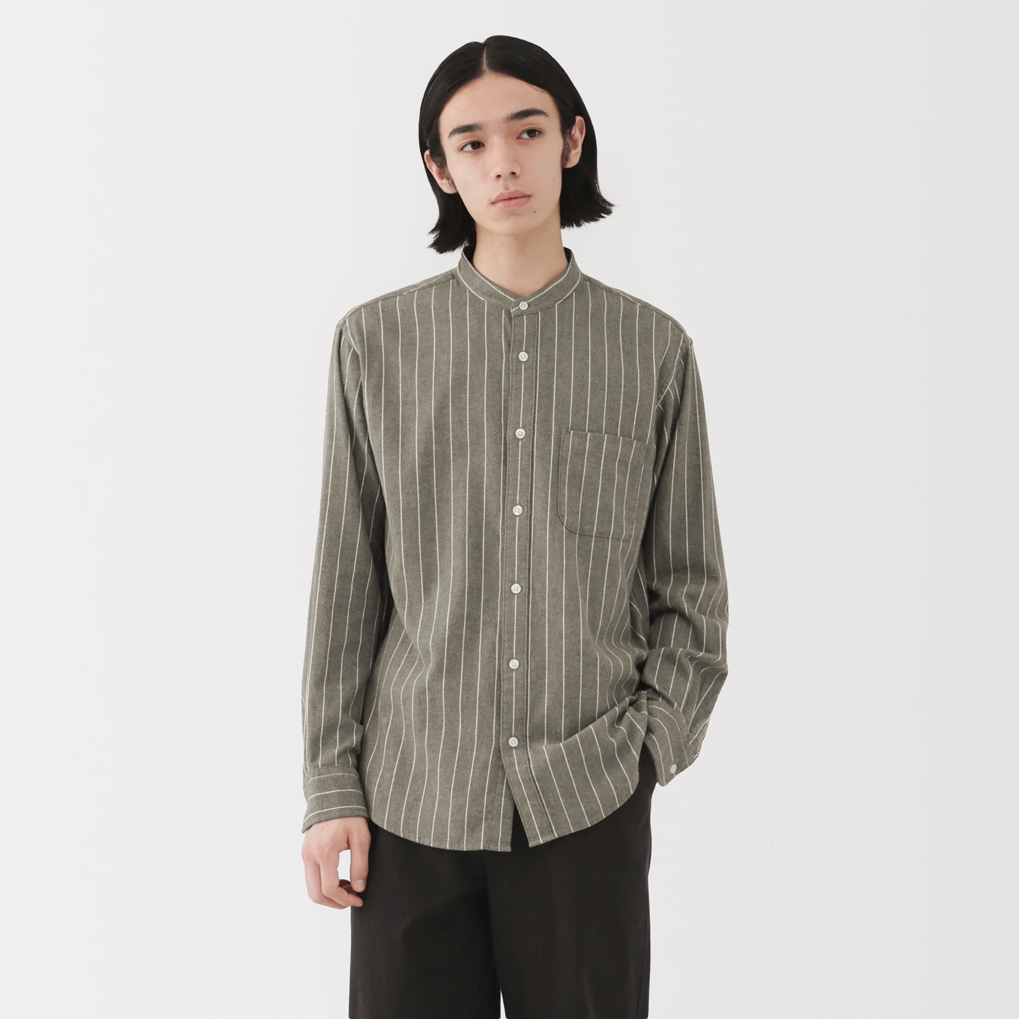 Flannel Stand Collar Shirt - Image 40