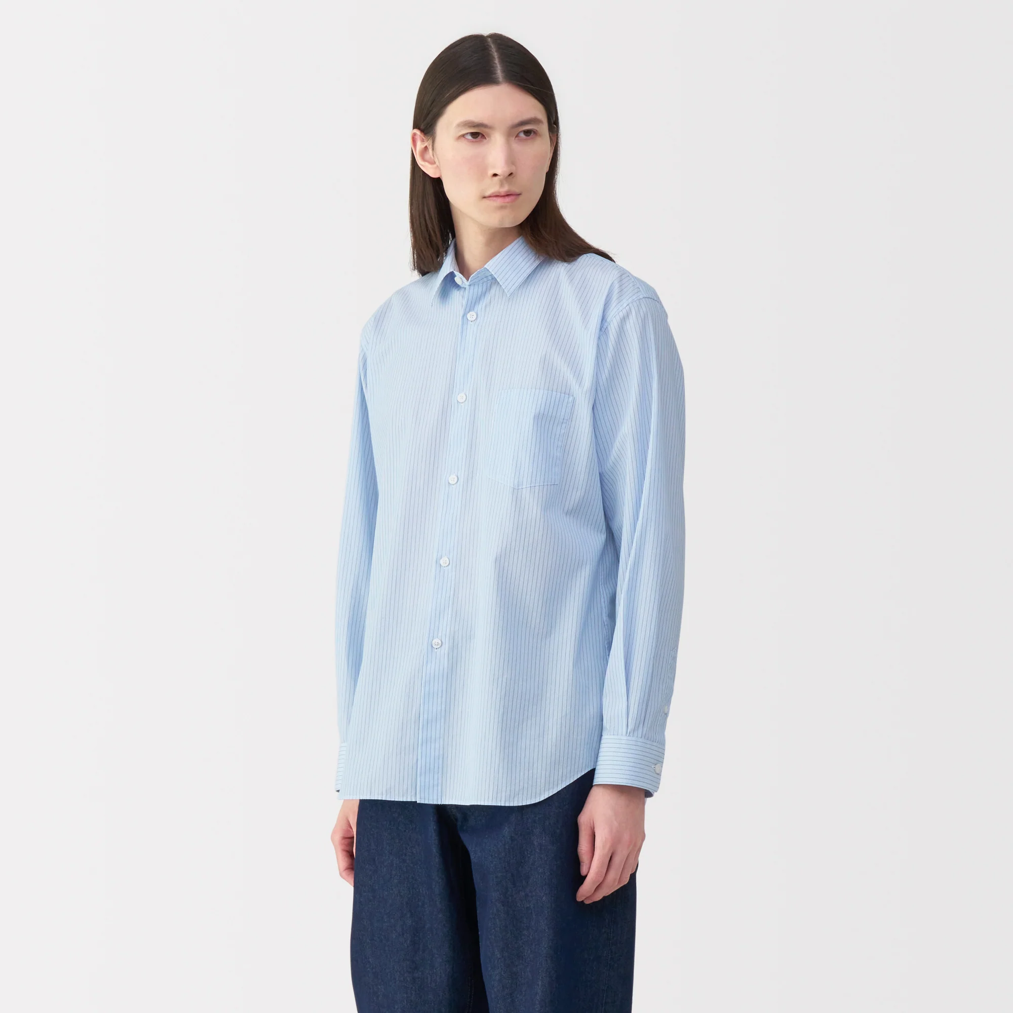 Labo Men's Poplin Regular Collar Striped Shirt