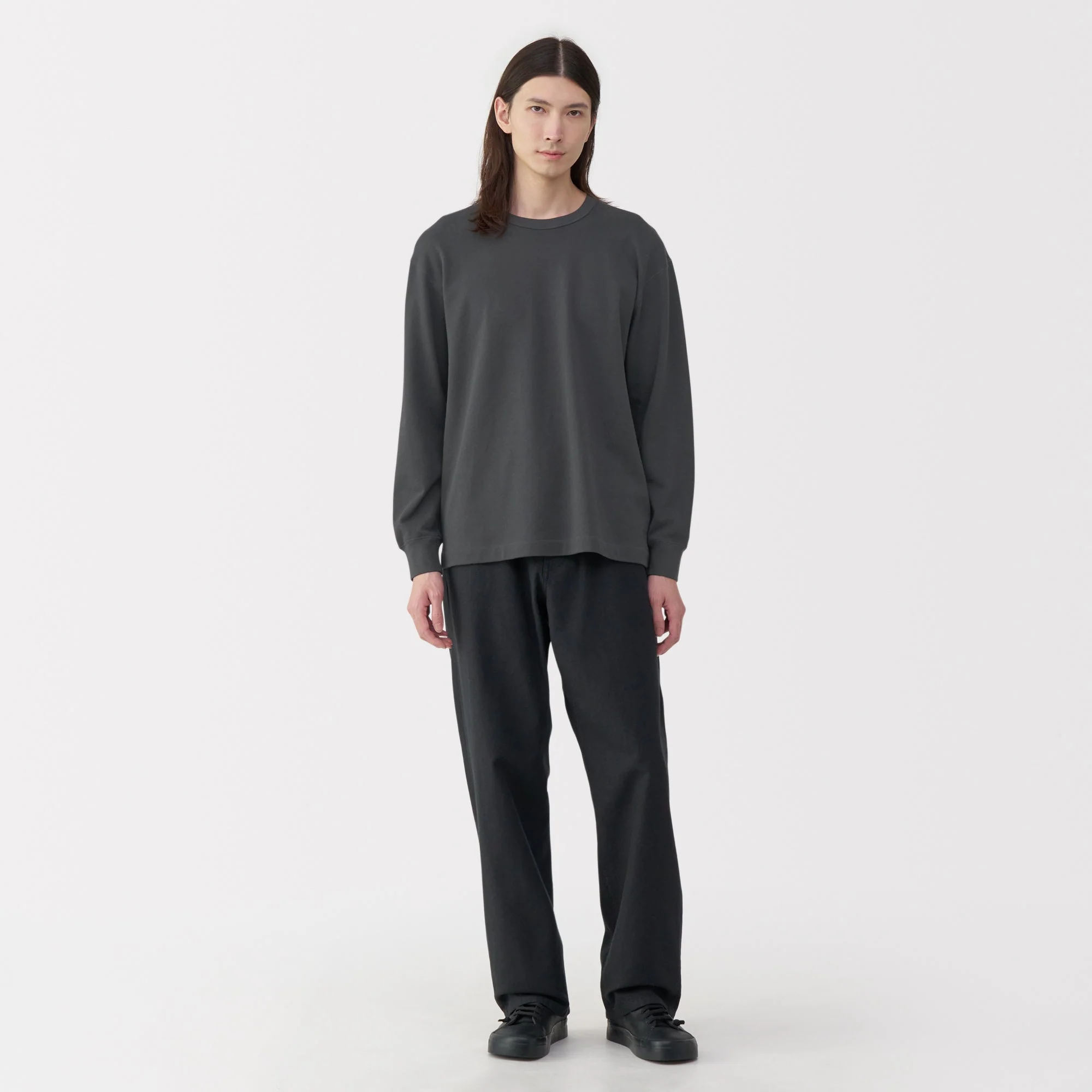 Labo Men's Traditional Knit Mini French Terry Crew Long Sleeve T-Shirt