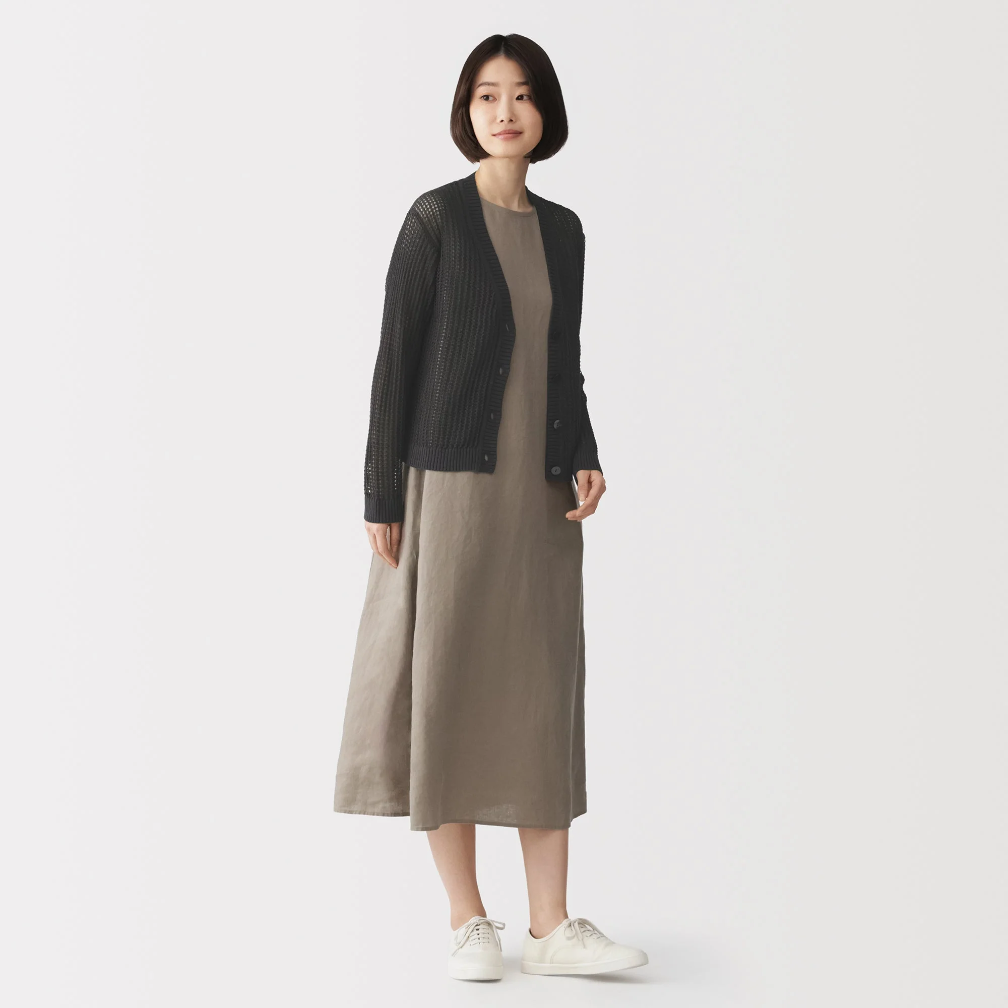 Linen Blend Mesh V-Neck Cardigan - Image 12