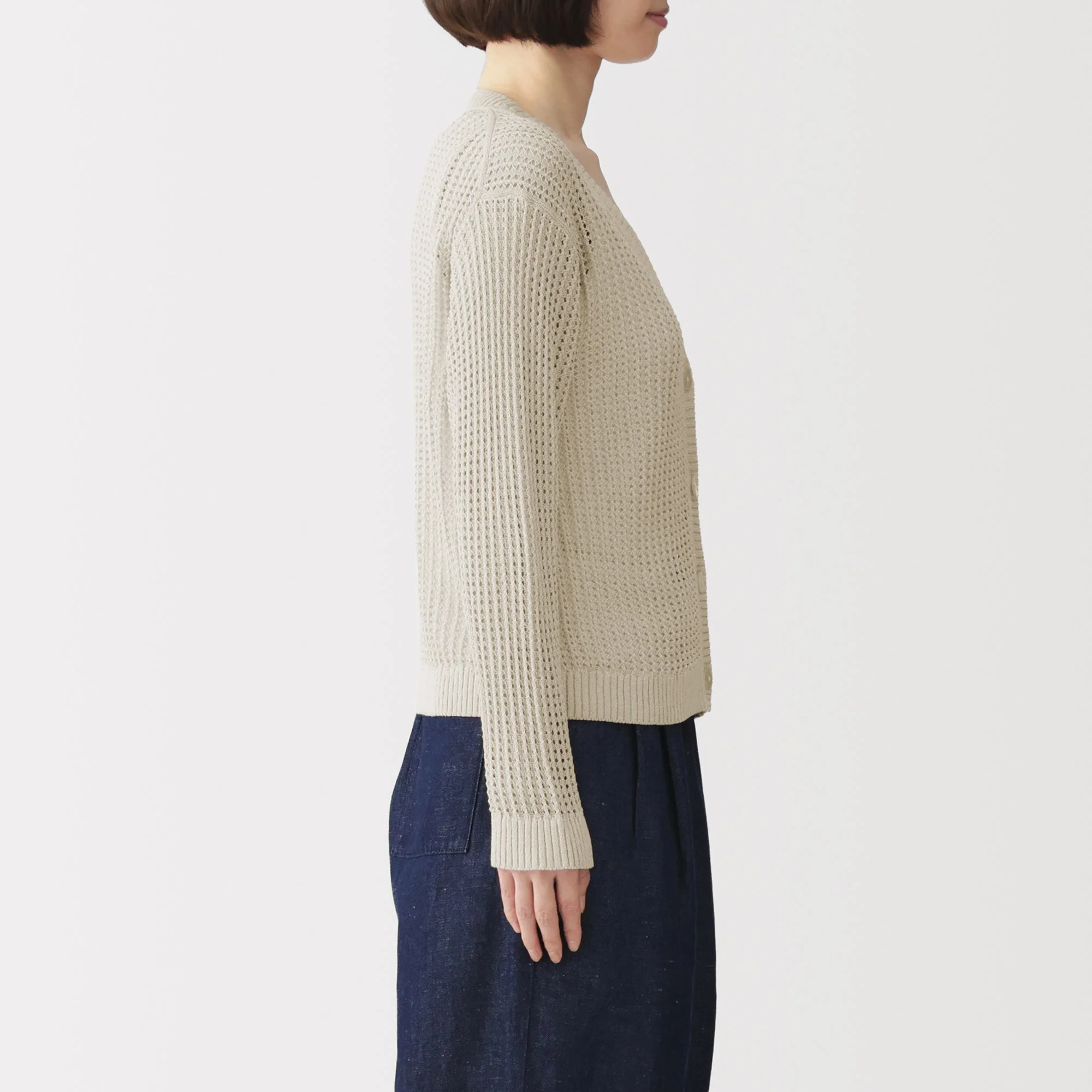 Linen Blend Mesh V-Neck Cardigan - Image 13
