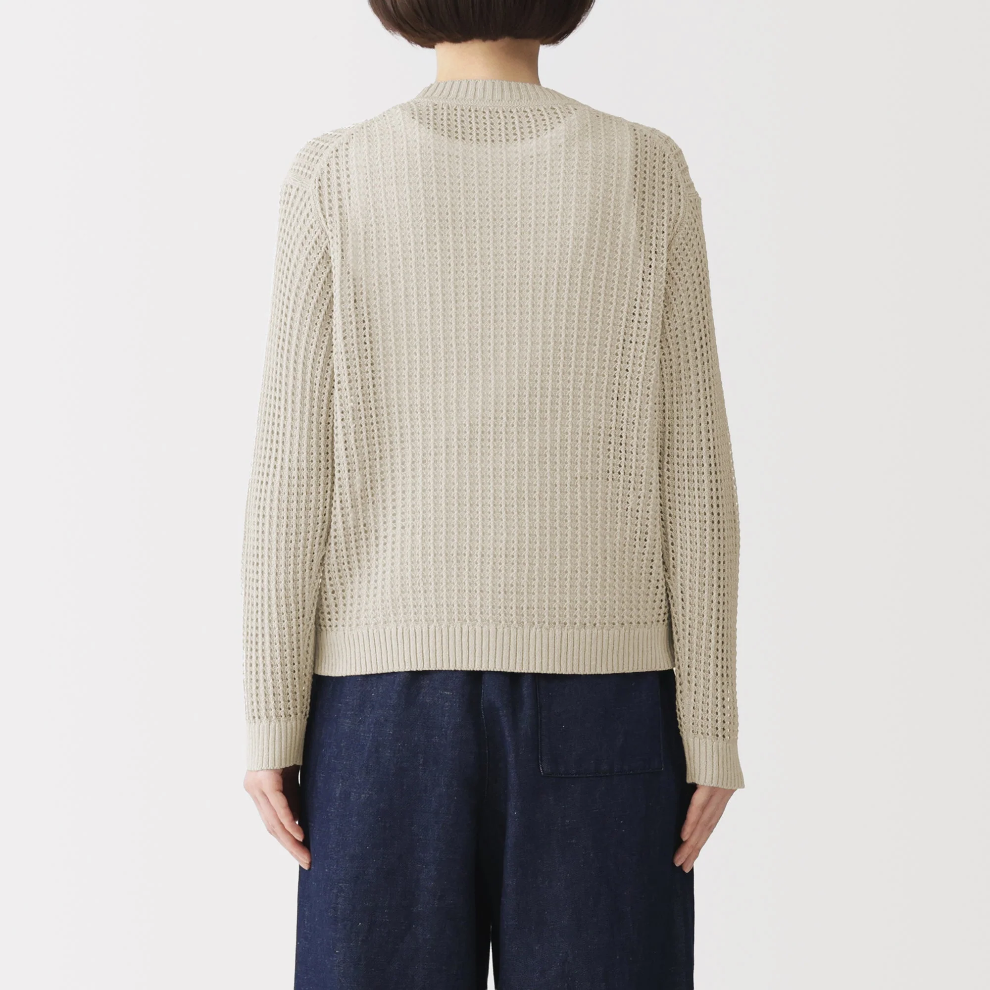 Linen Blend Mesh V-Neck Cardigan - Image 14