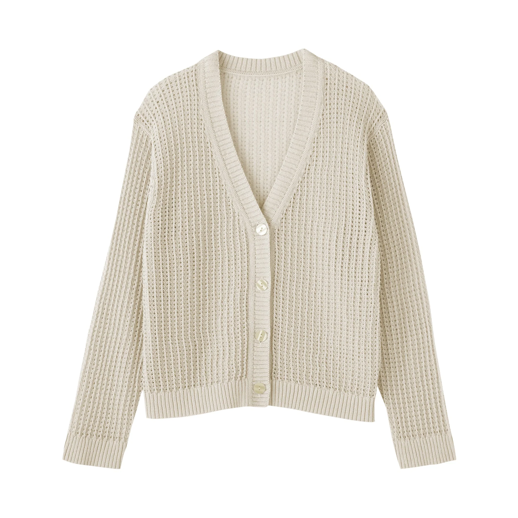 Linen Blend Mesh V-Neck Cardigan - Image 18