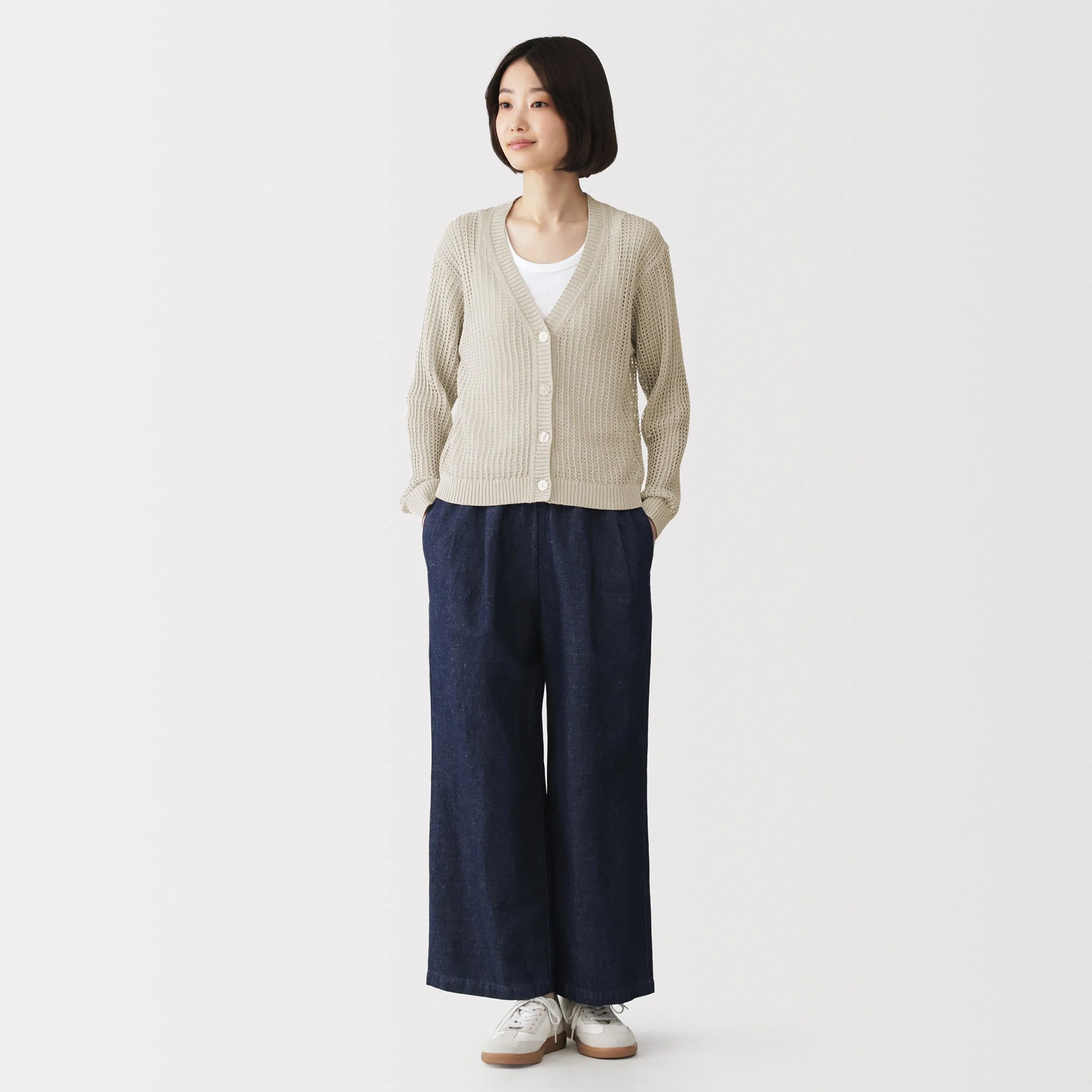 Linen Blend Mesh V-Neck Cardigan - Image 20