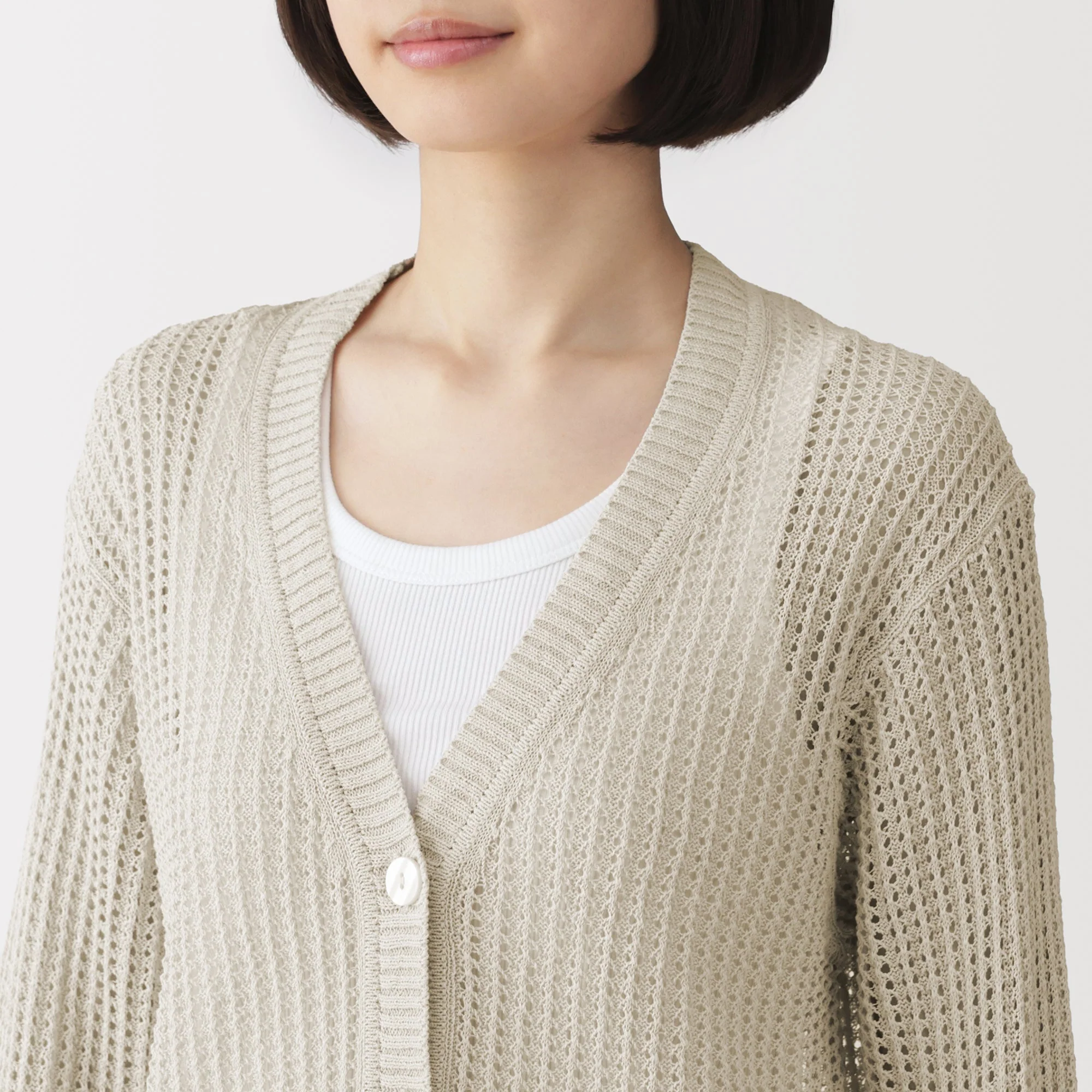 Linen Blend Mesh V-Neck Cardigan - Image 23