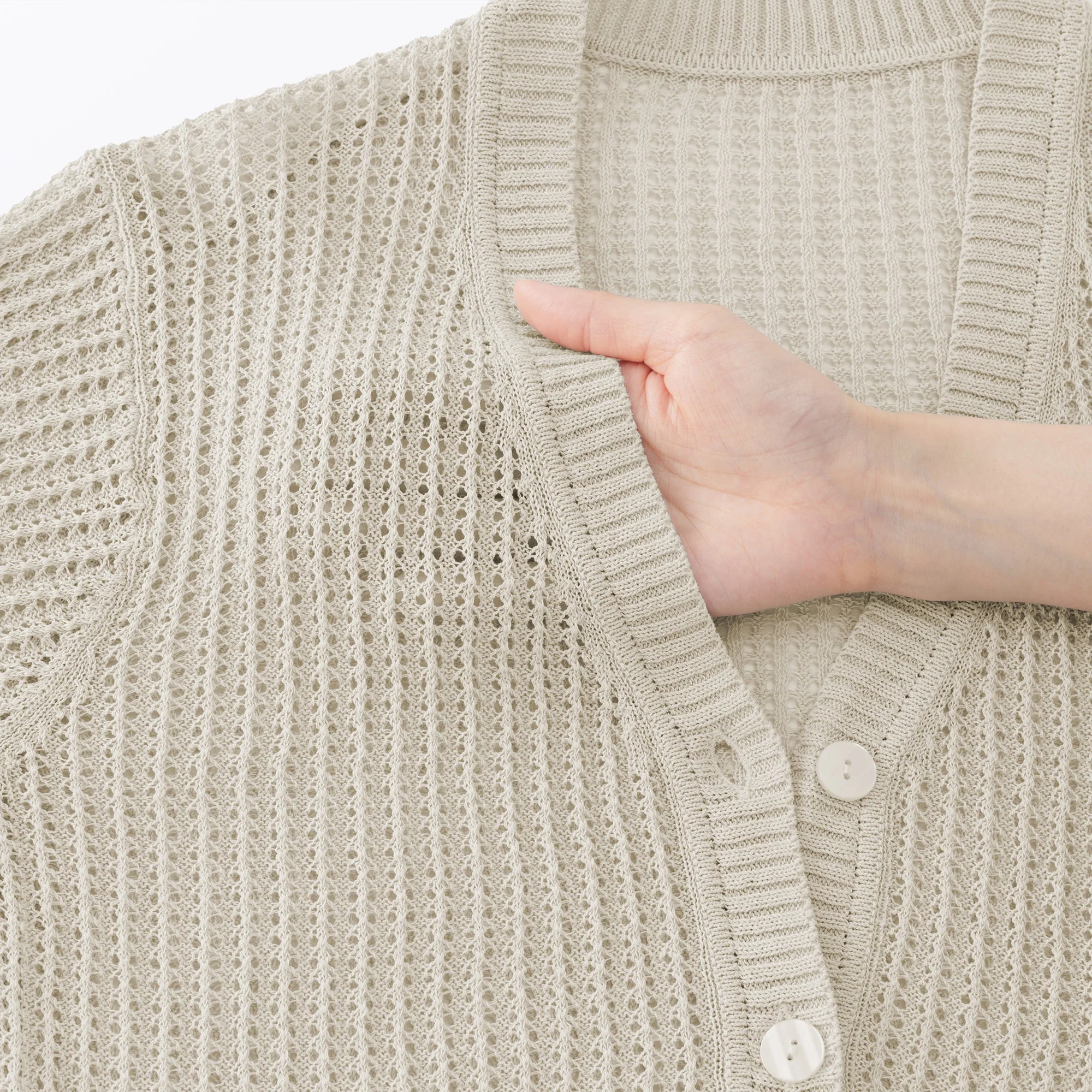 Linen Blend Mesh V-Neck Cardigan - Image 24