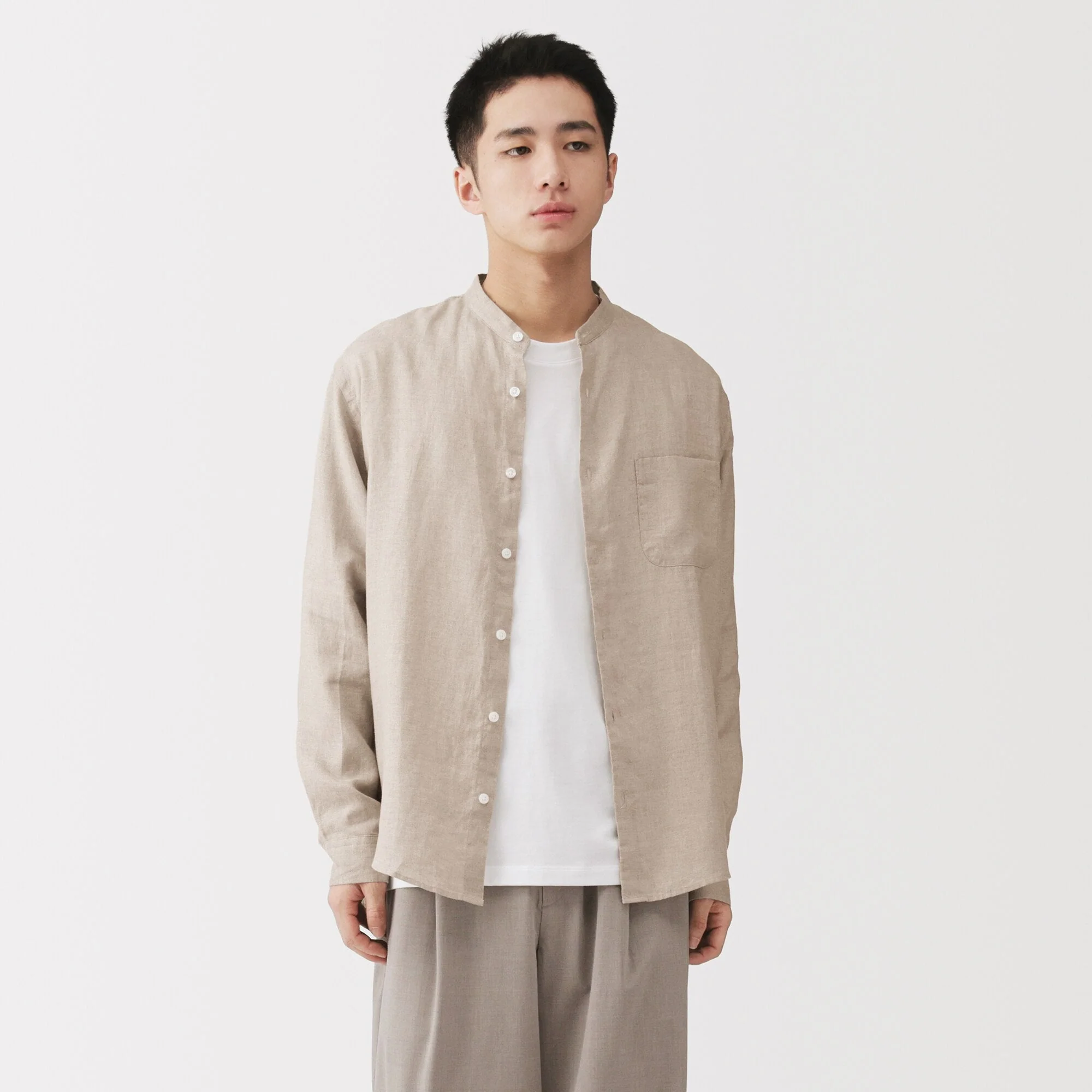 Linen Stand Collar Shirt - Image 21