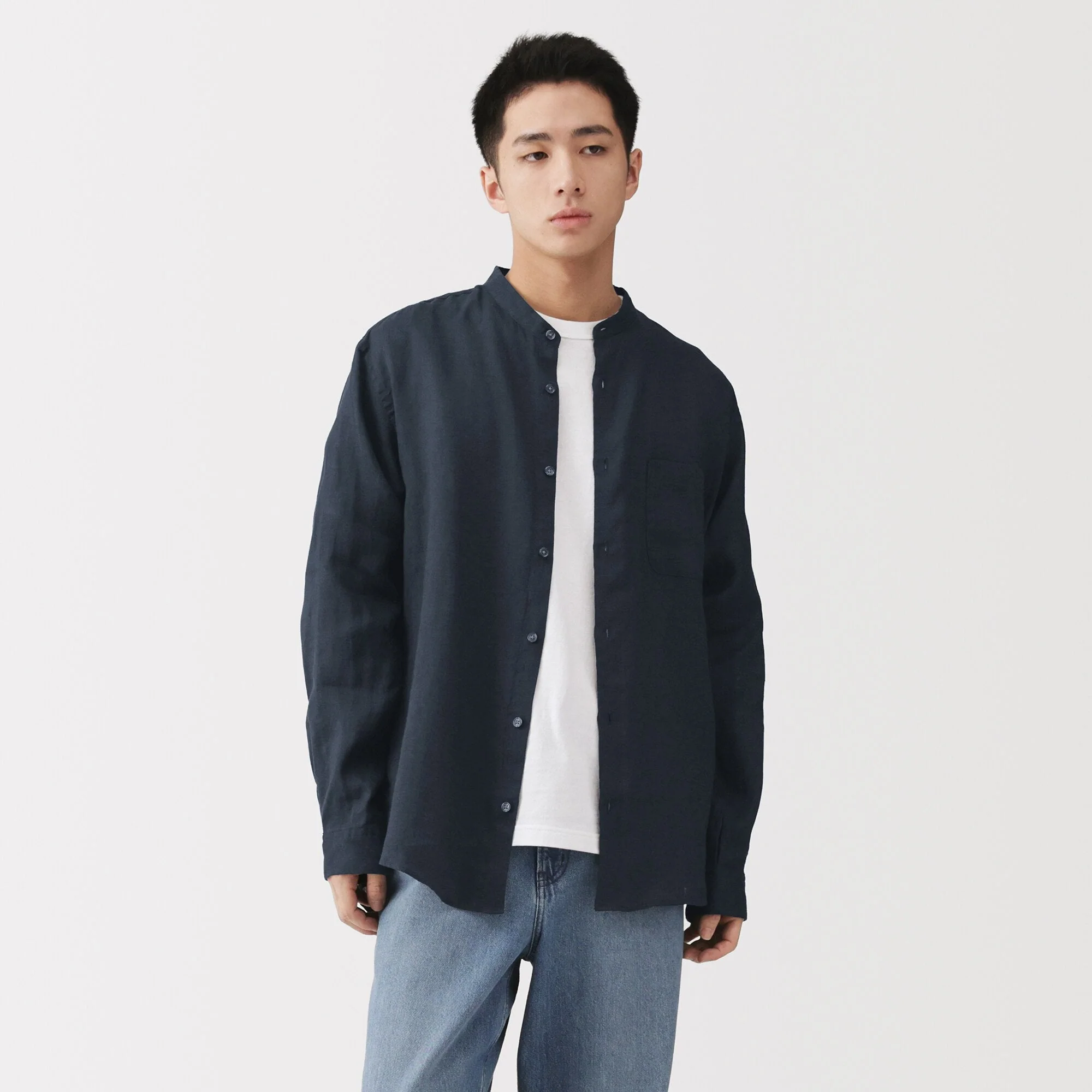 Linen Stand Collar Shirt - Image 3