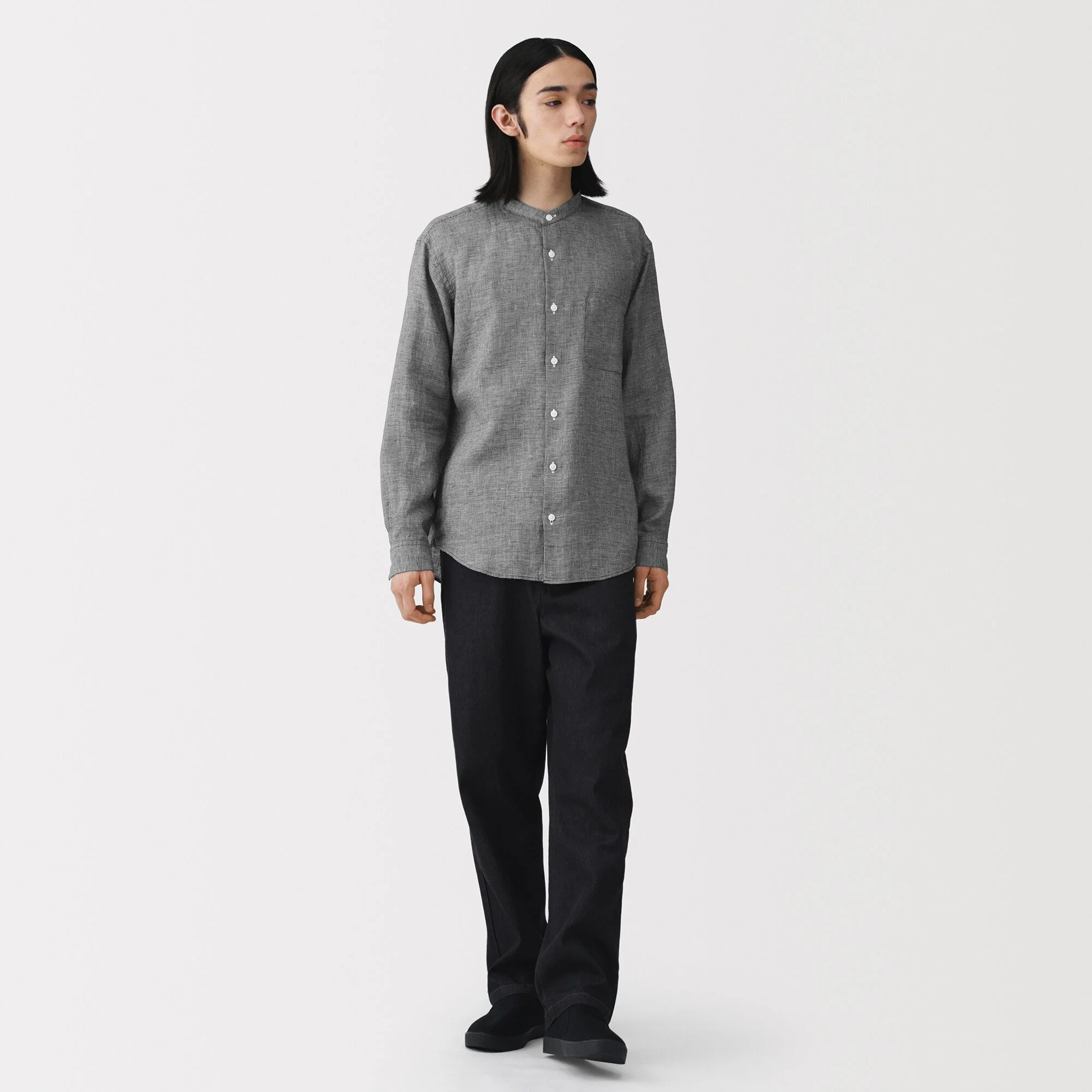 Linen Stand Collar Shirt - Image 40