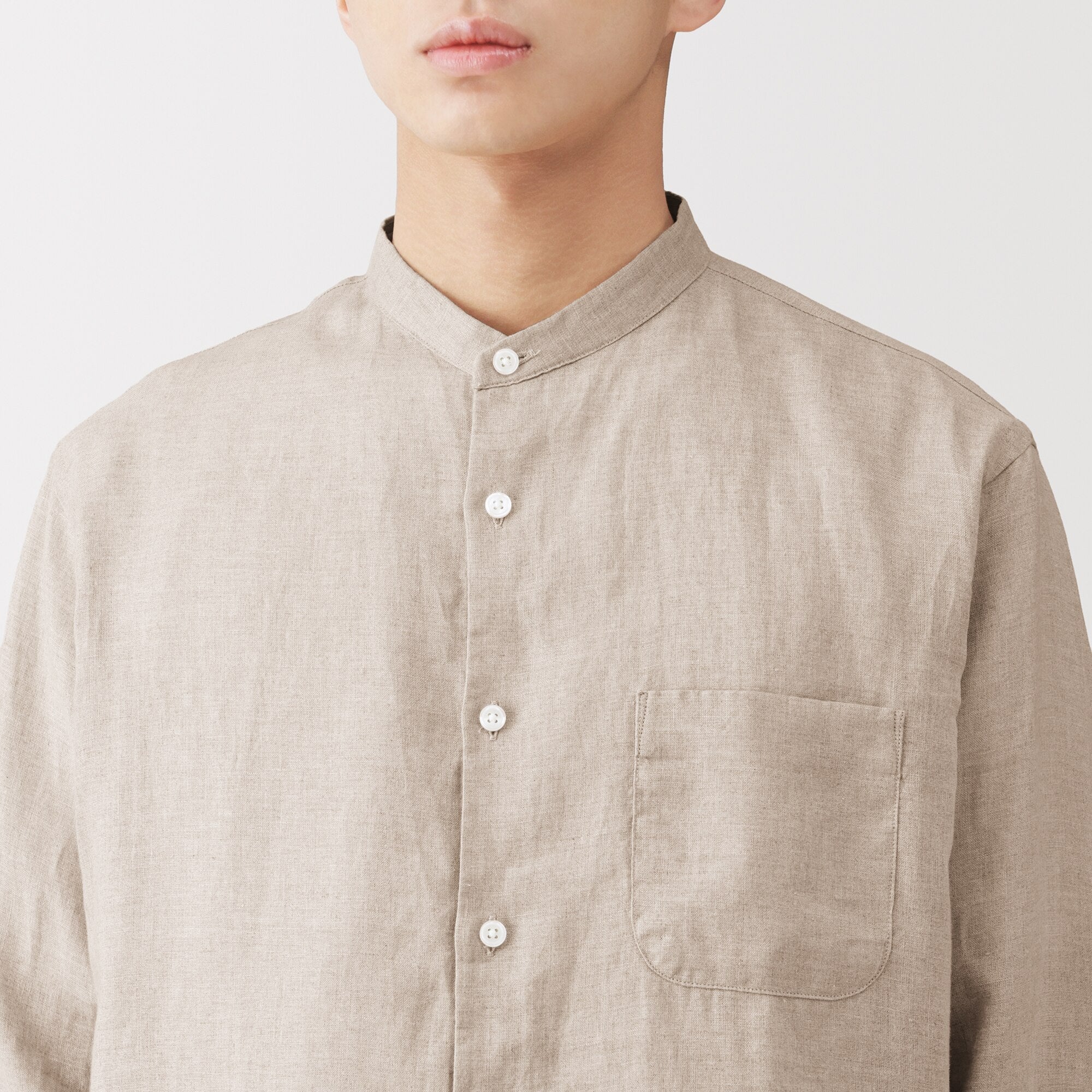 Linen Stand Collar Shirt - Image 43