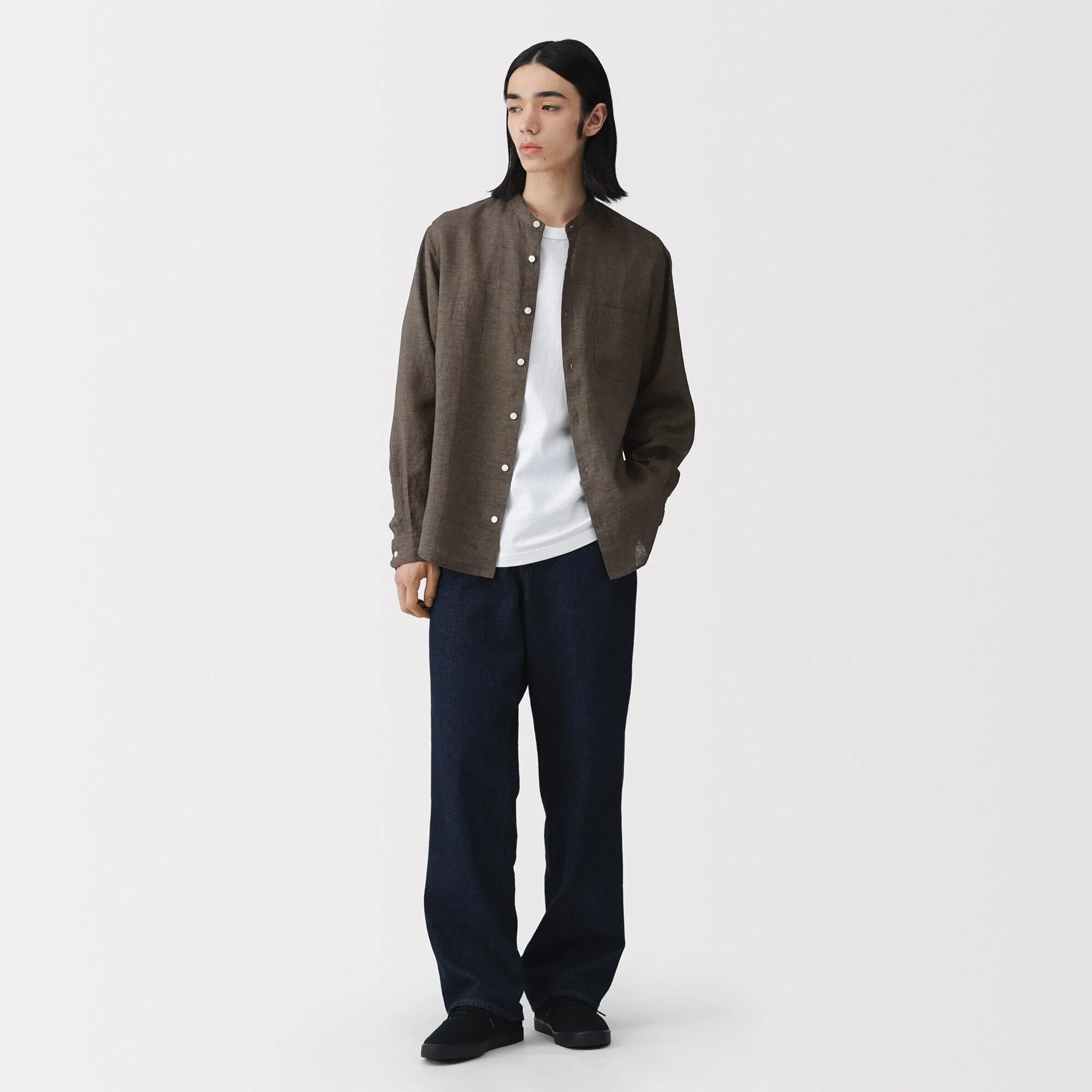 Linen Stand Collar Shirt - Image 49