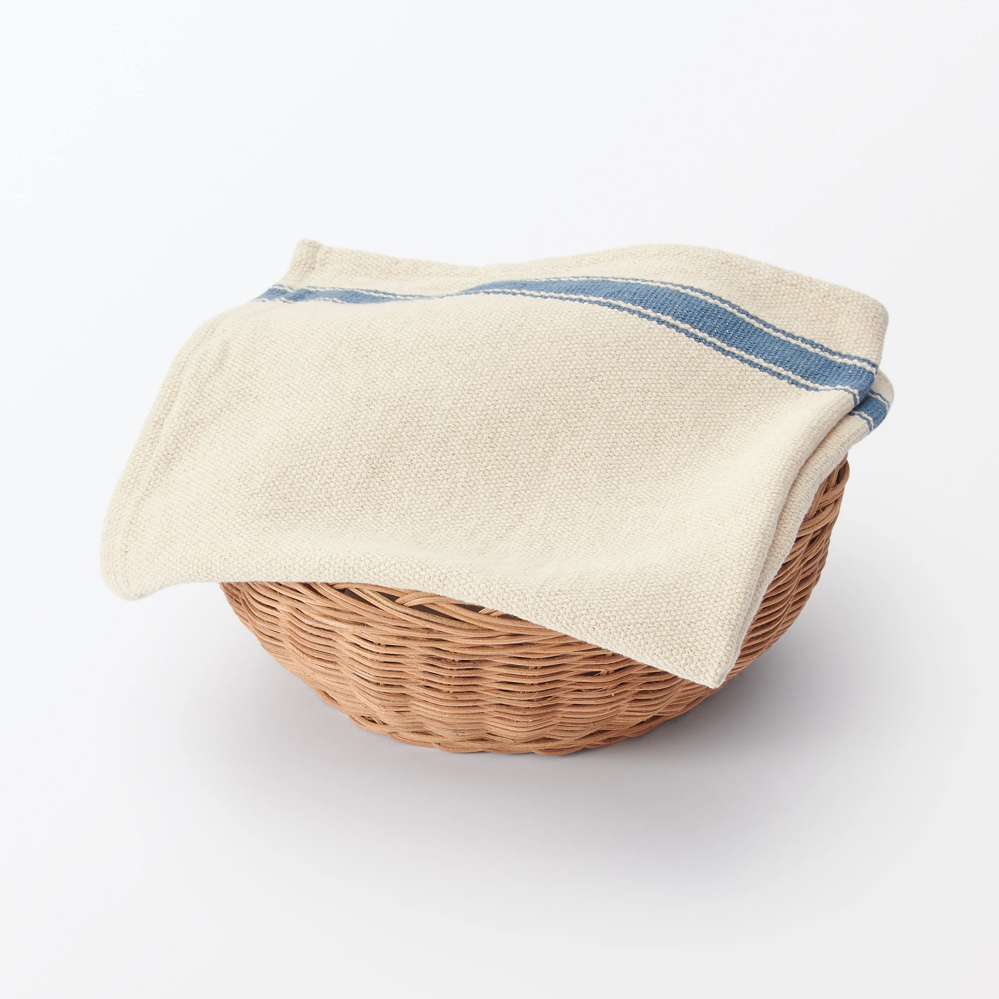 Low Count Indian Cotton Multi Purpose Cloth - Striped Ends - Natural Blue - Image 4