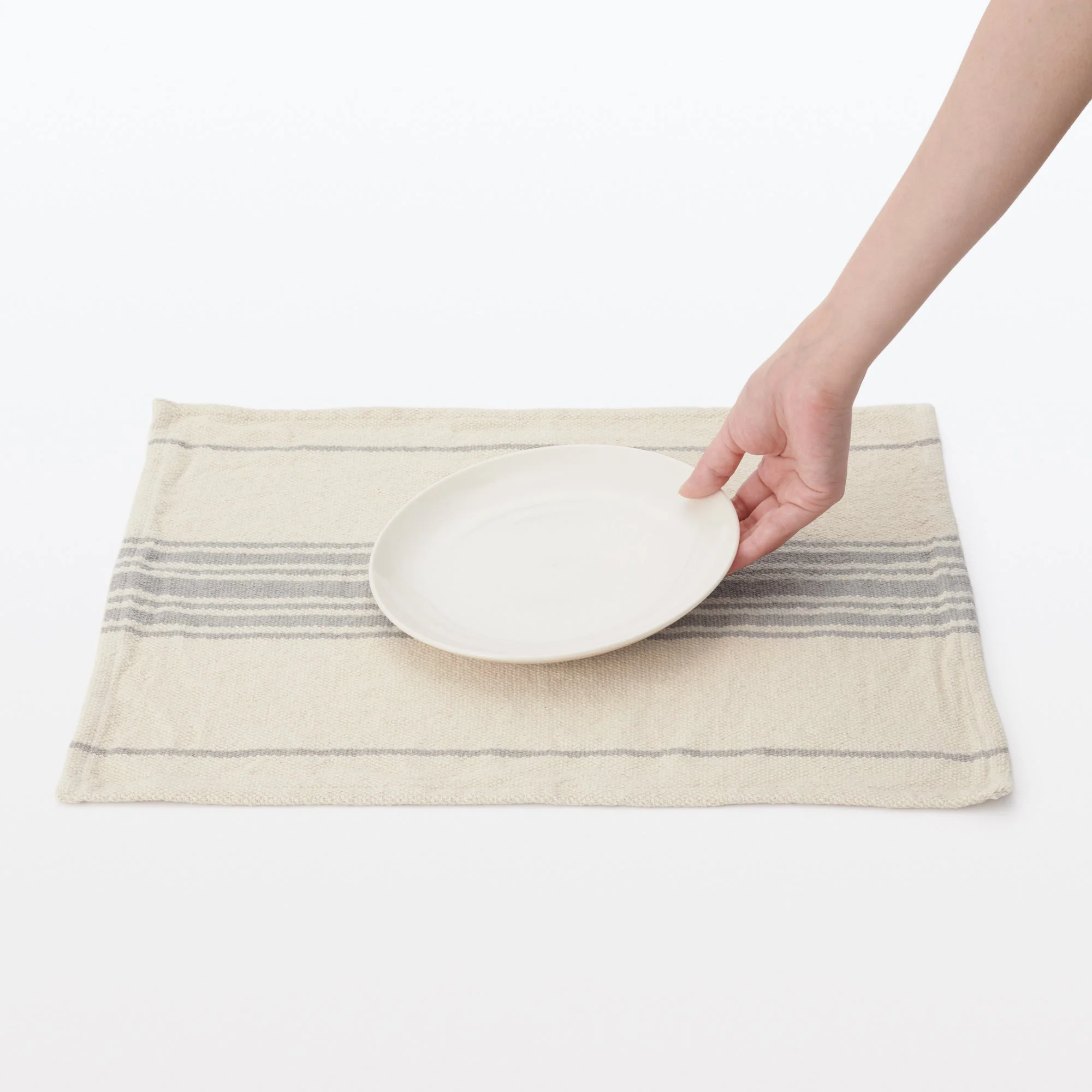 Low-Count Indian Cotton Placemat Center Striped - Natural Grey - Image 2