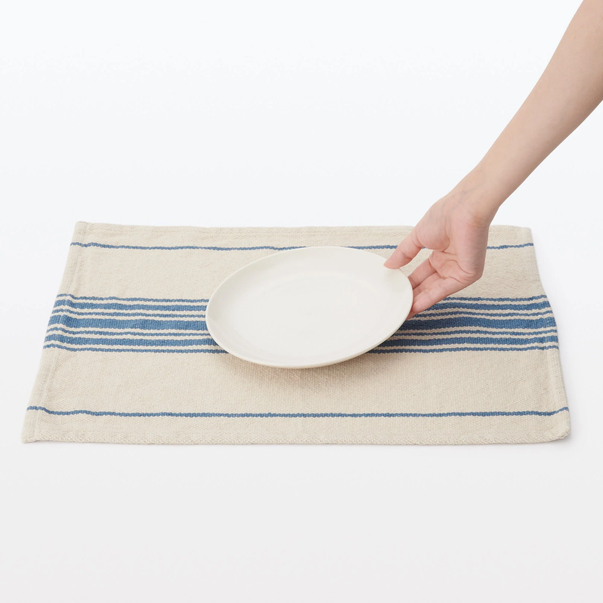 Low-Count Indian Cotton Placemat Center Striped - Natural Blue - Image 2