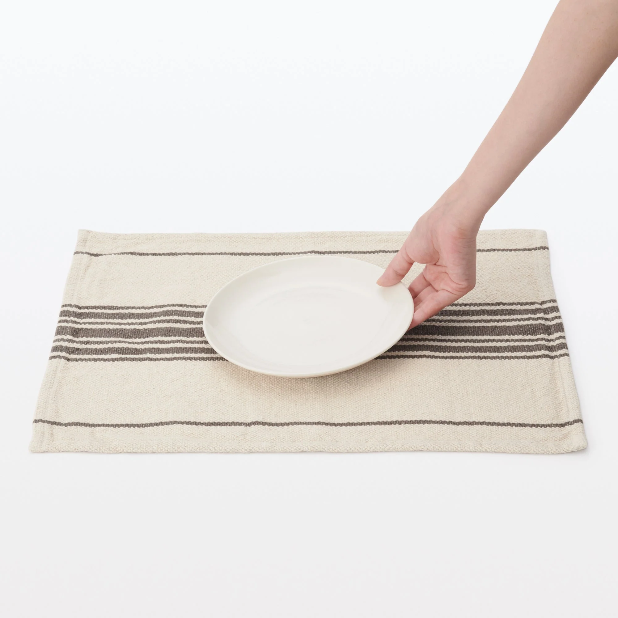 Low-Count Indian Cotton Placemat Center Striped - Natural Brown - Image 2