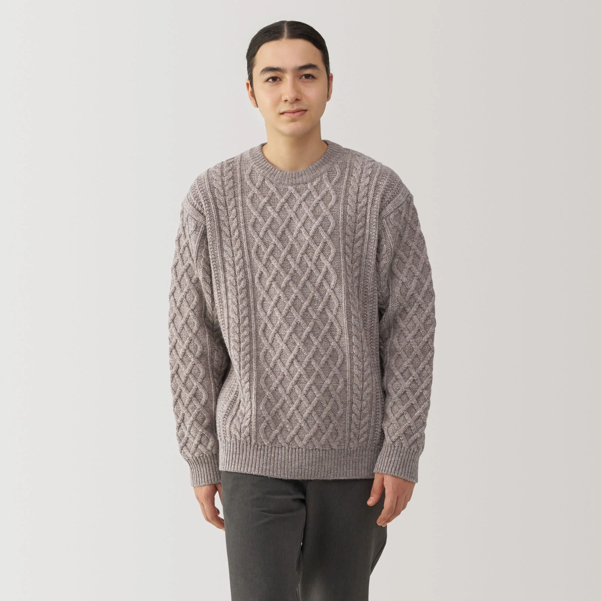 Men's Andes Wool Cable Knit Crew Neck Sweater - Image 3
