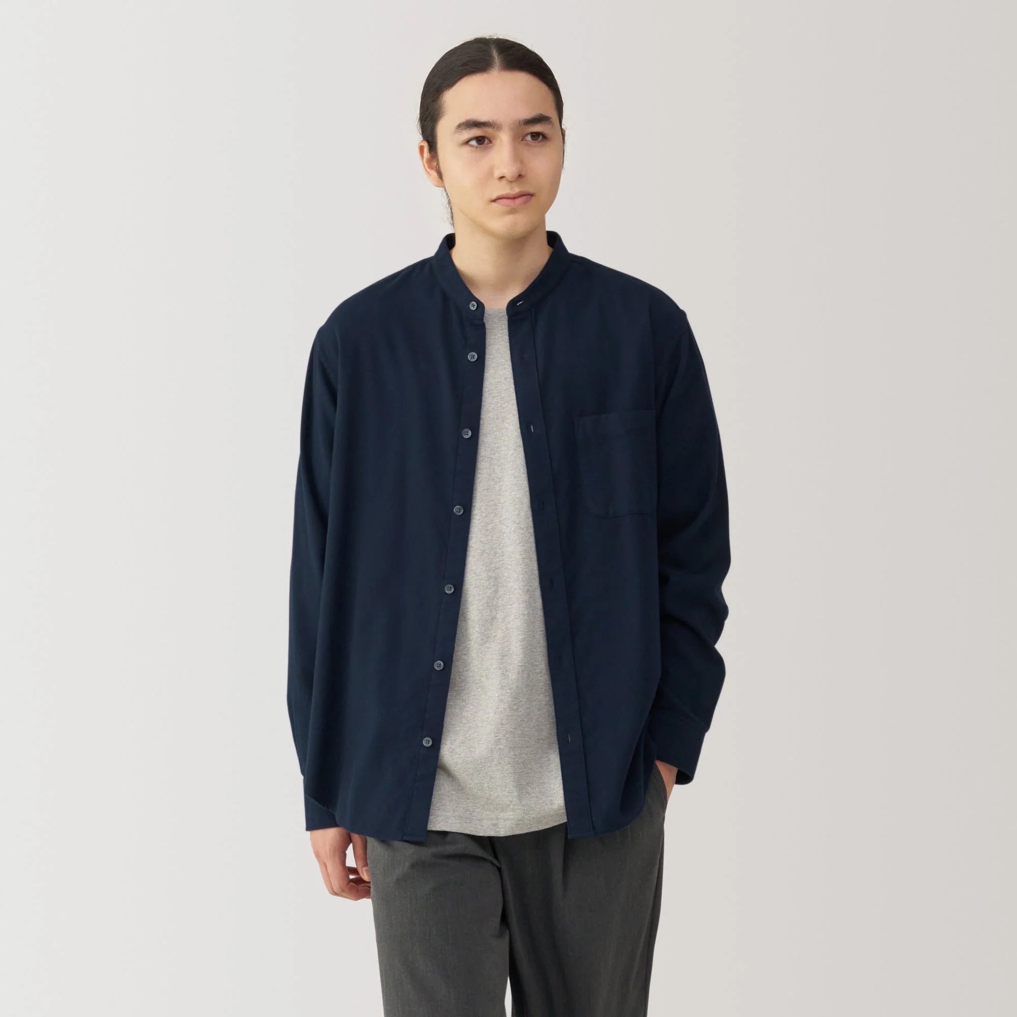 Men's Flannel Stand Collar Long Sleeve Shirt - Image 19