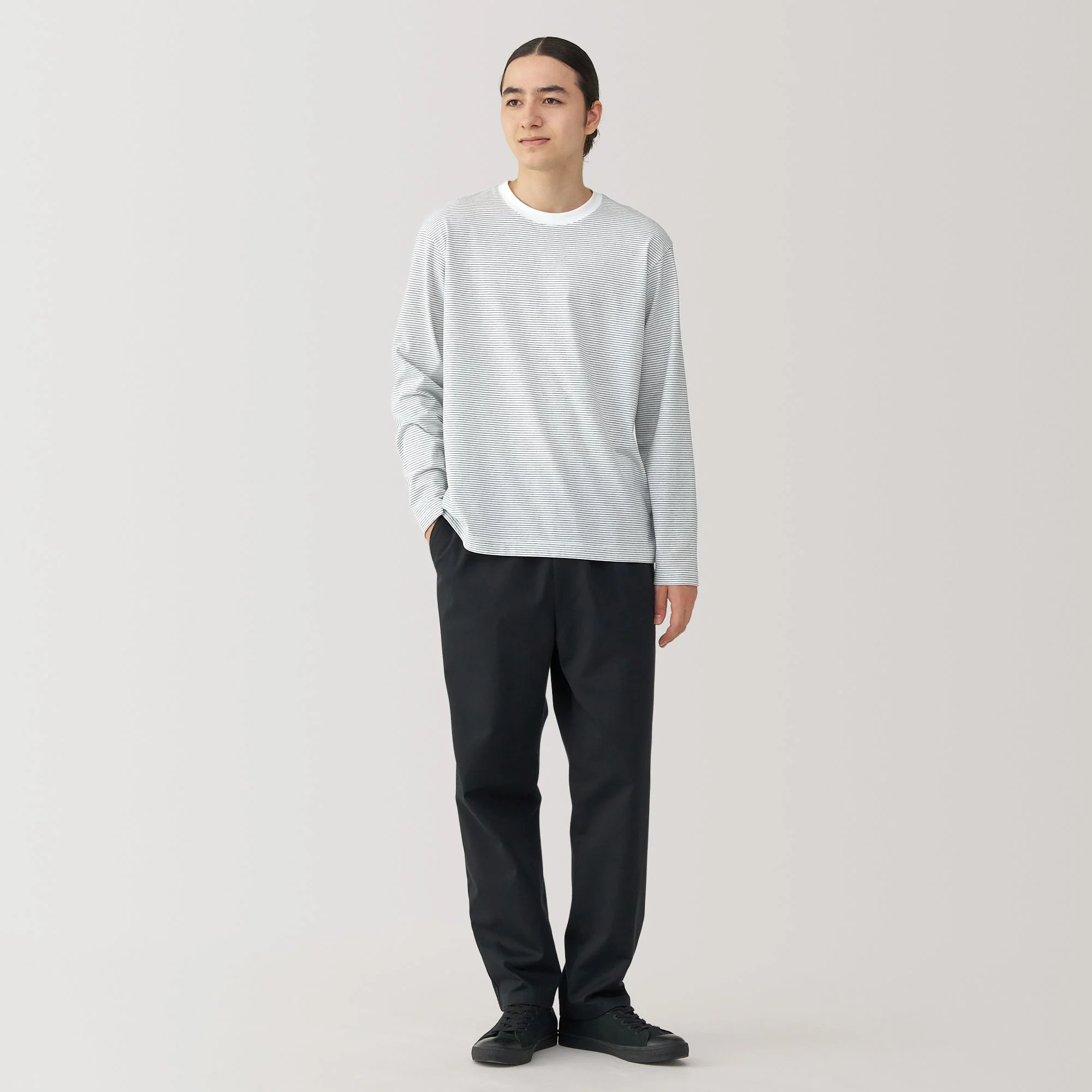 Men's Jersey Crew Neck Long Sleeve Striped T-Shirt - Image 11