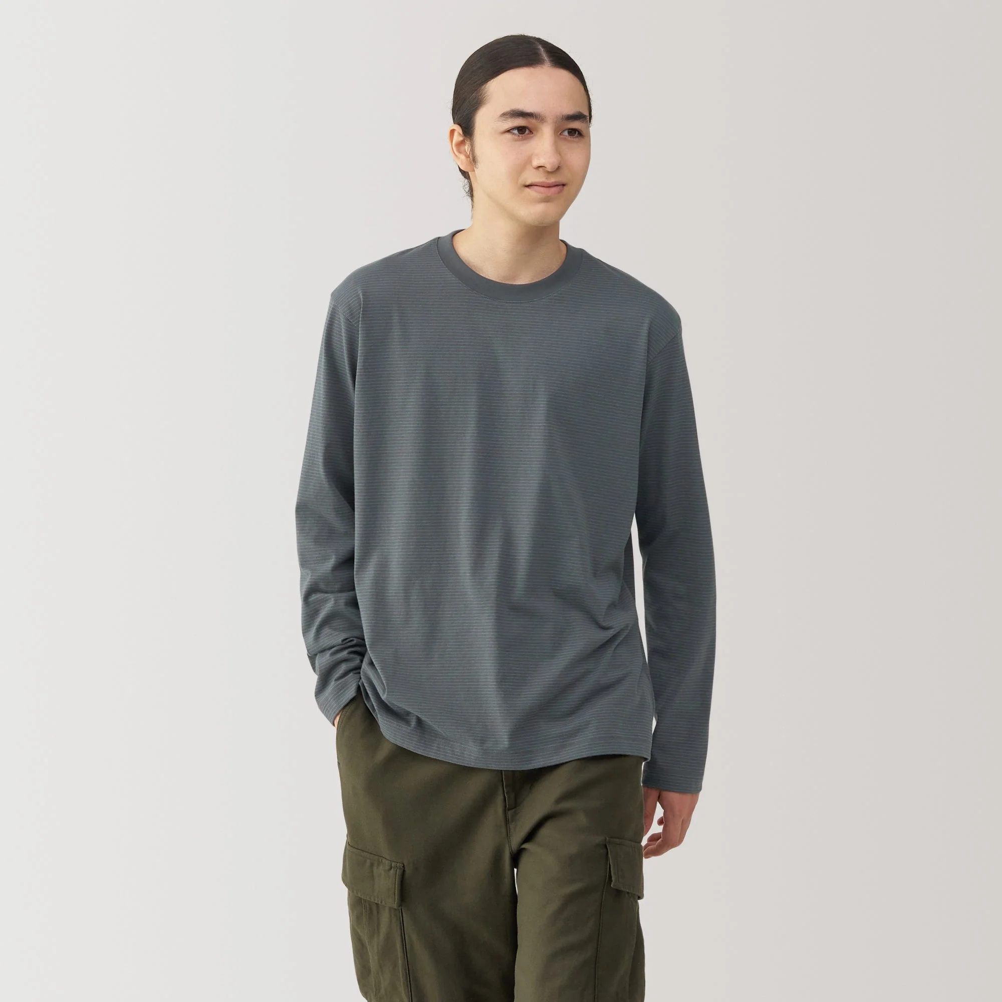 Men's Jersey Crew Neck Long Sleeve Striped T-Shirt - Image 17