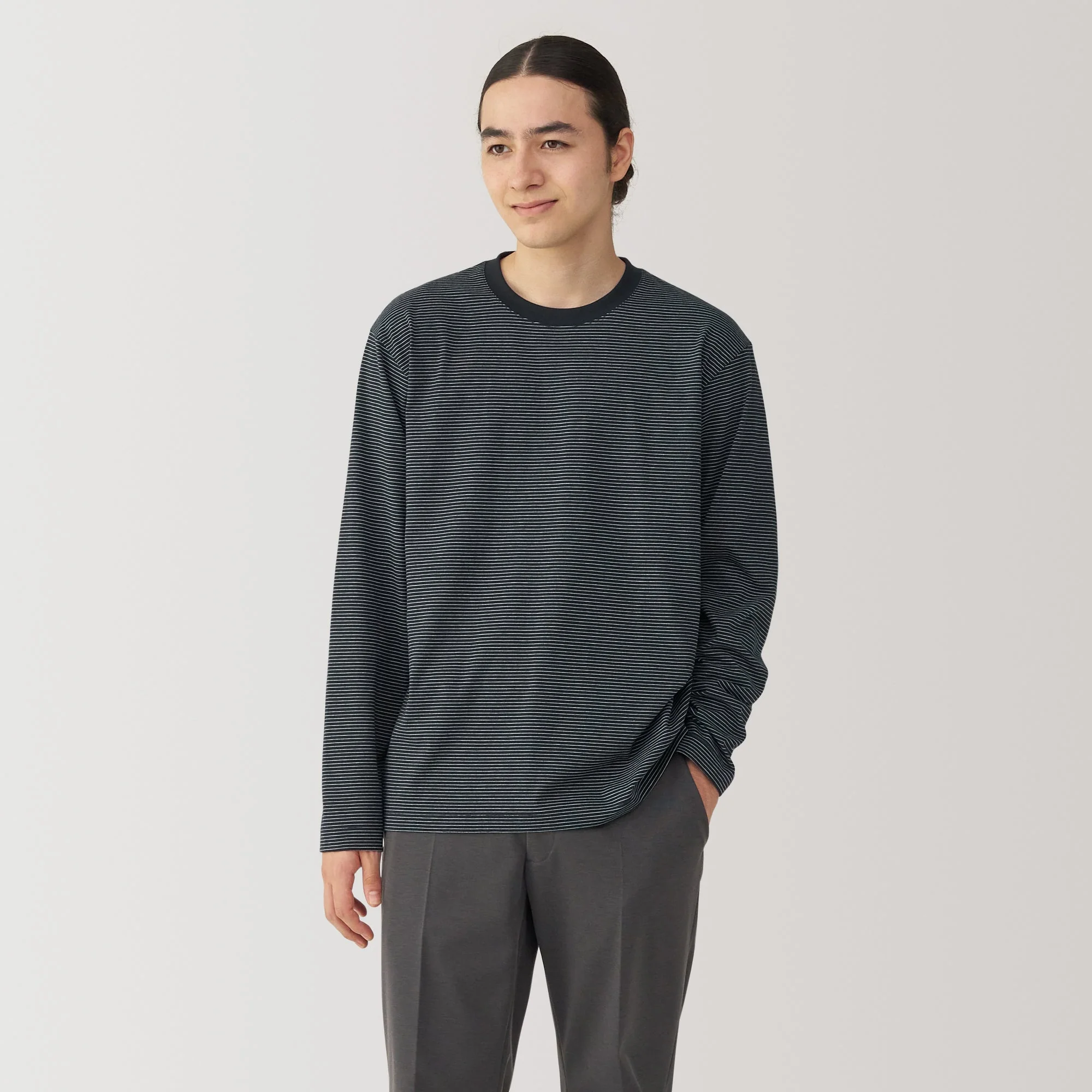 Men's Jersey Crew Neck Long Sleeve Striped T-Shirt - Image 24