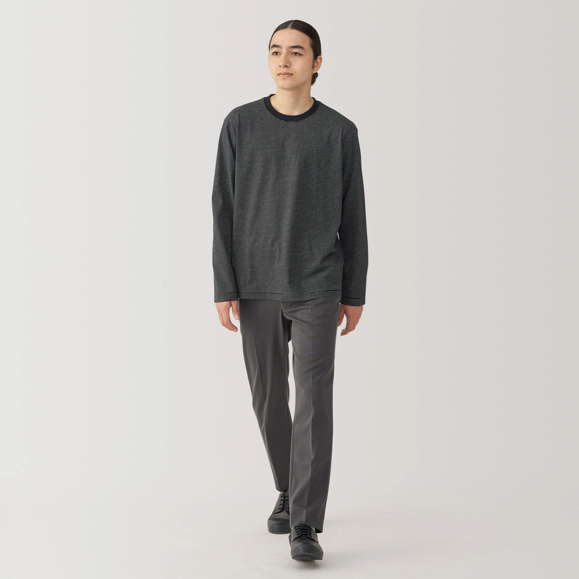 Men's Jersey Crew Neck Long Sleeve Striped T-Shirt - Image 25