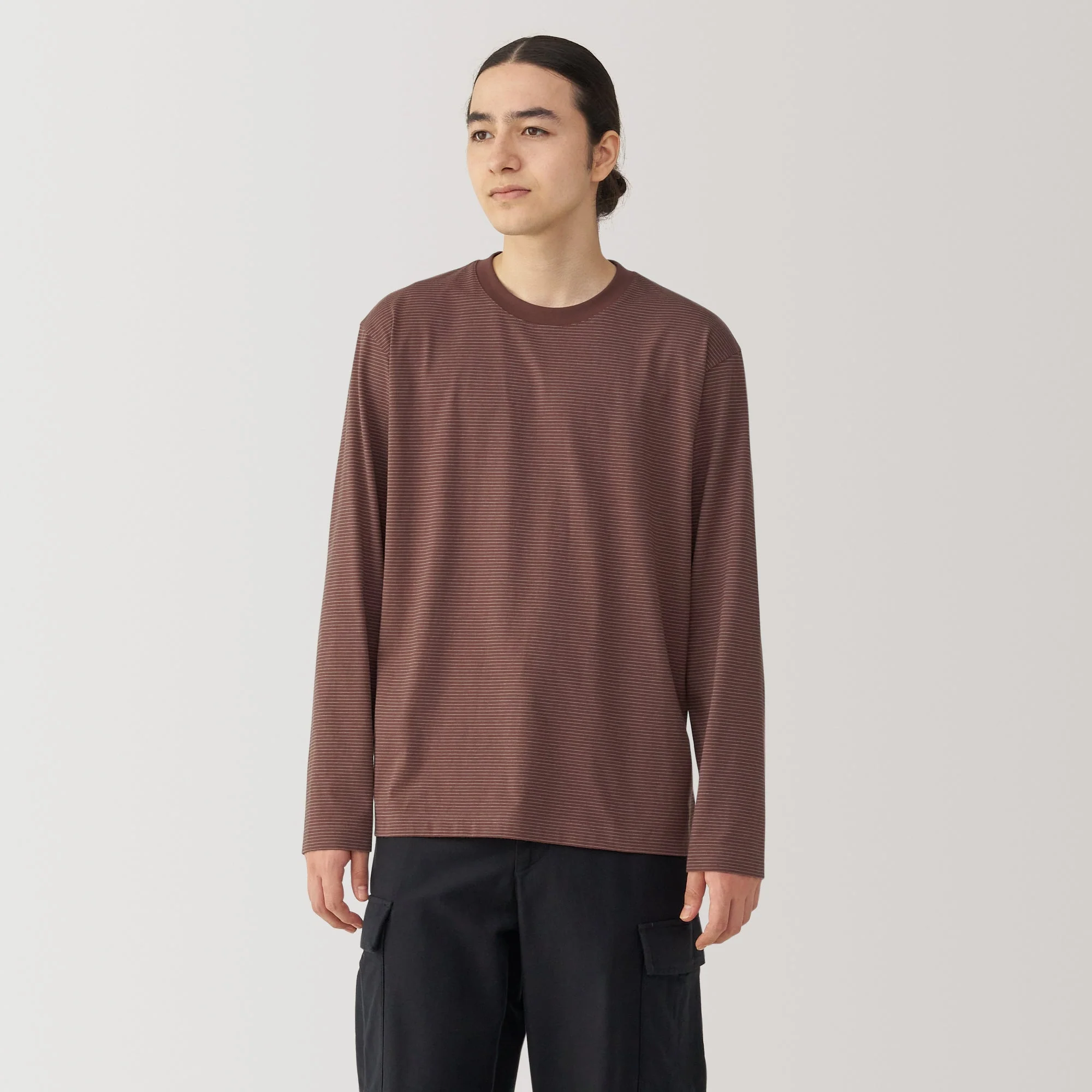 Men's Jersey Crew Neck Long Sleeve Striped T-Shirt - Image 3