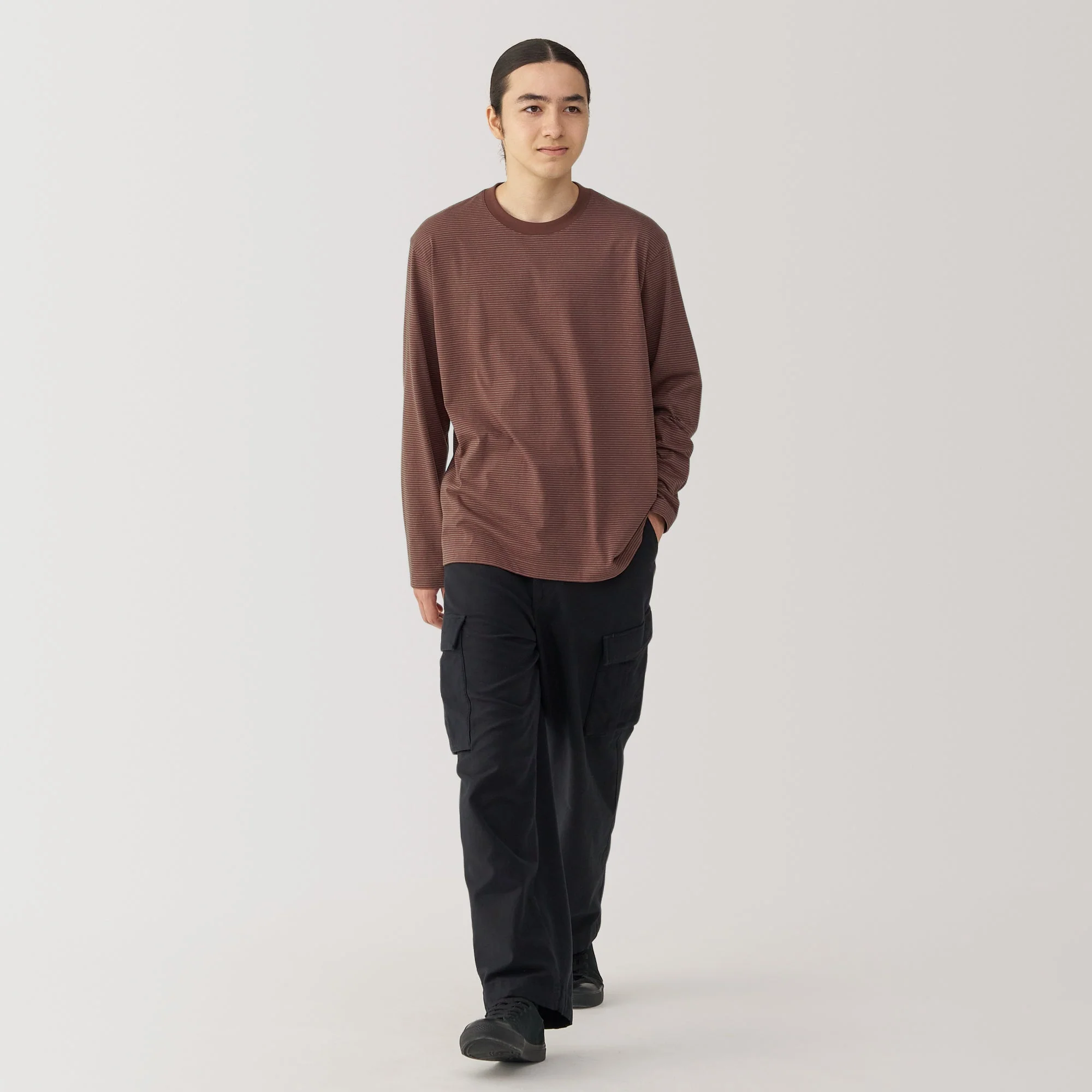 Men's Jersey Crew Neck Long Sleeve Striped T-Shirt - Image 4