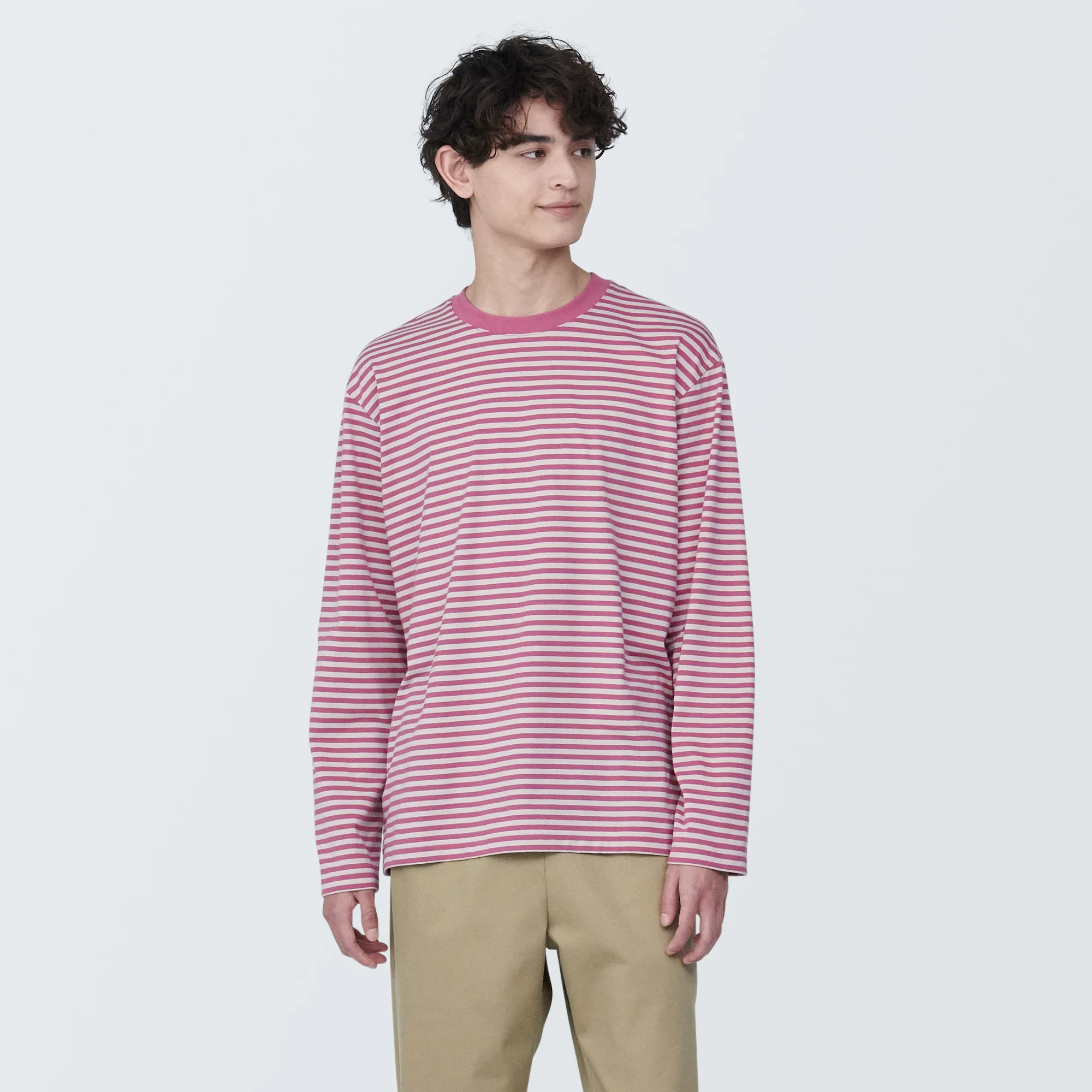 Men's Jersey Crew Neck Long Sleeve Striped T-Shirt - Image 17