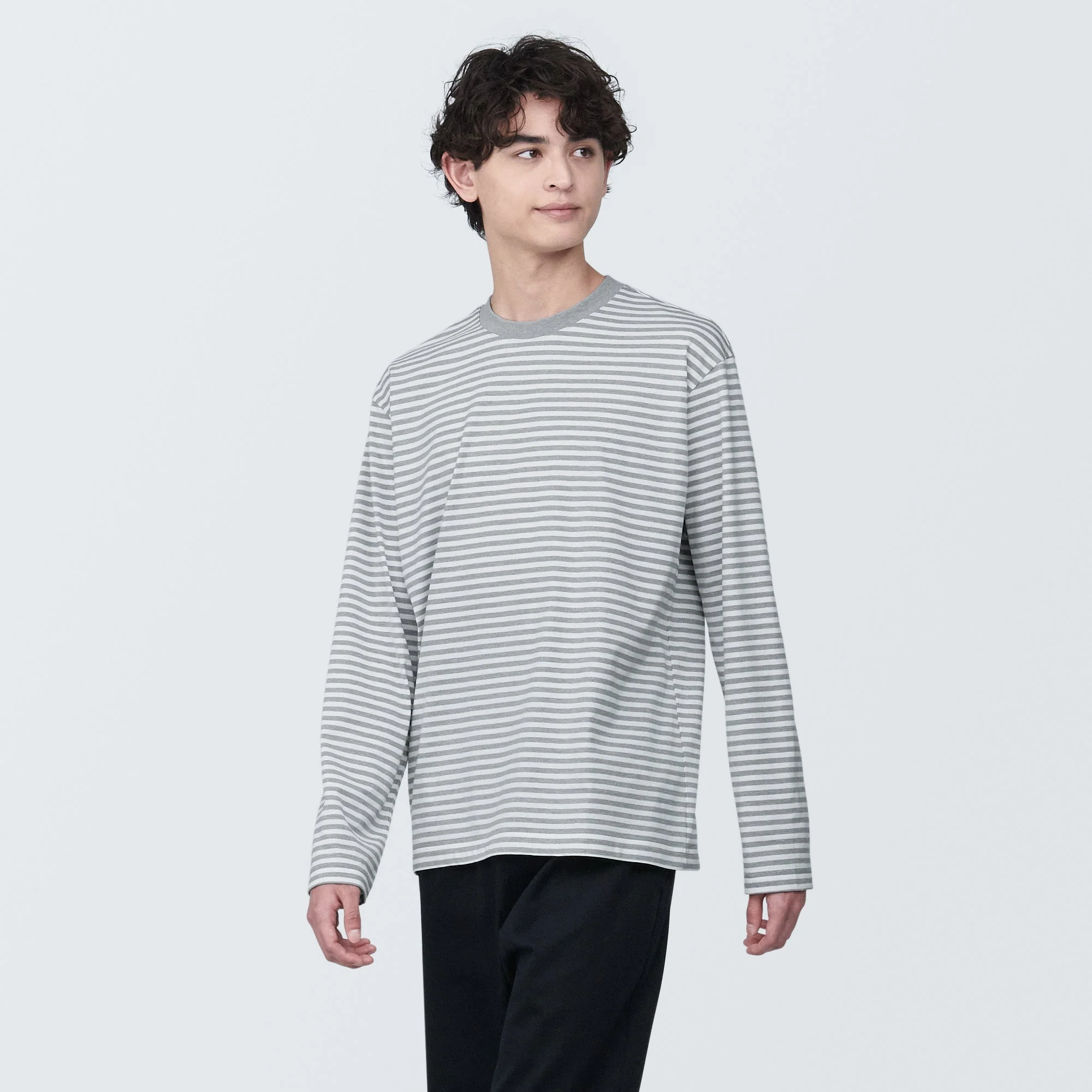 Men's Jersey Crew Neck Long Sleeve Striped T-Shirt - Image 24