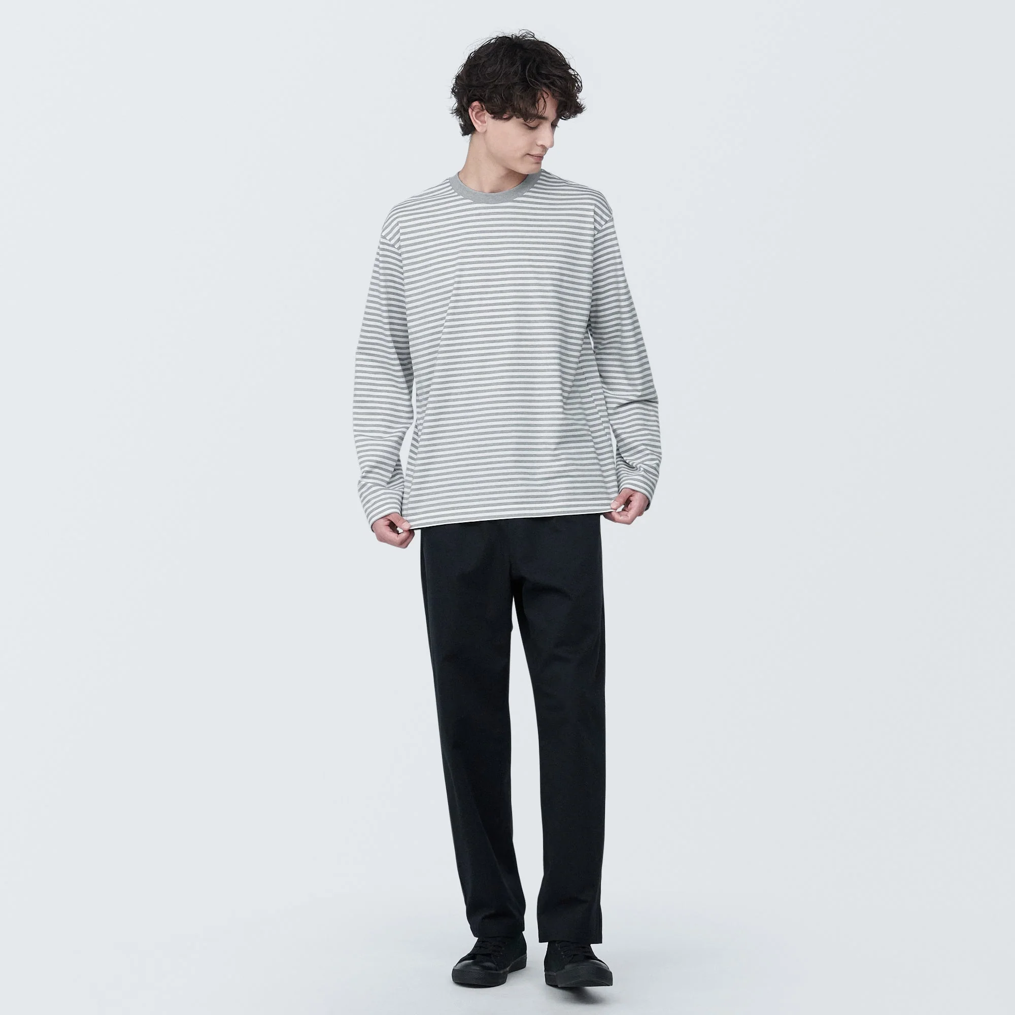 Men's Jersey Crew Neck Long Sleeve Striped T-Shirt - Image 25