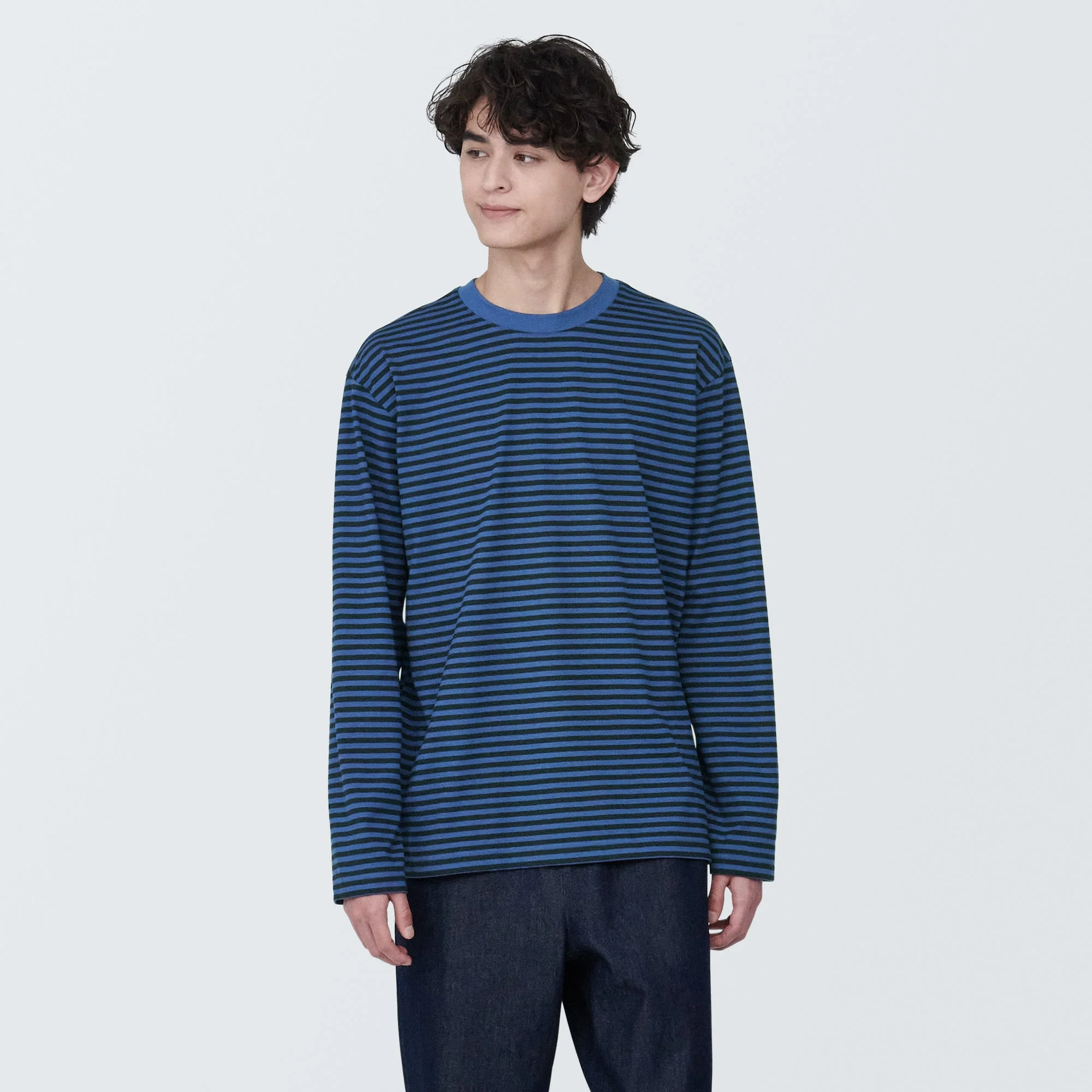 Men's Jersey Crew Neck Long Sleeve Striped T-Shirt - Image 3