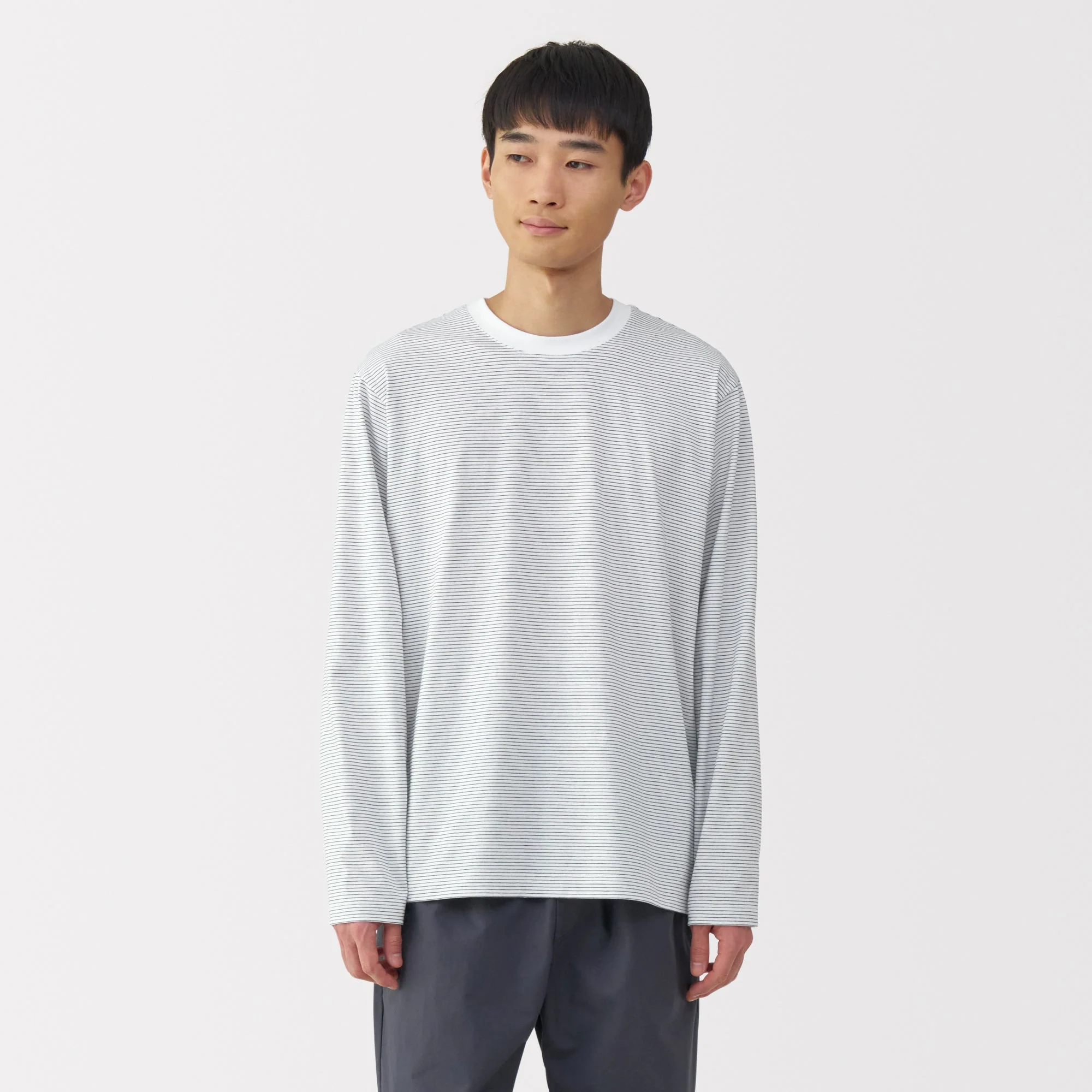 Men's Jersey Crew Neck Long Sleeve Striped T-Shirt - Image 10