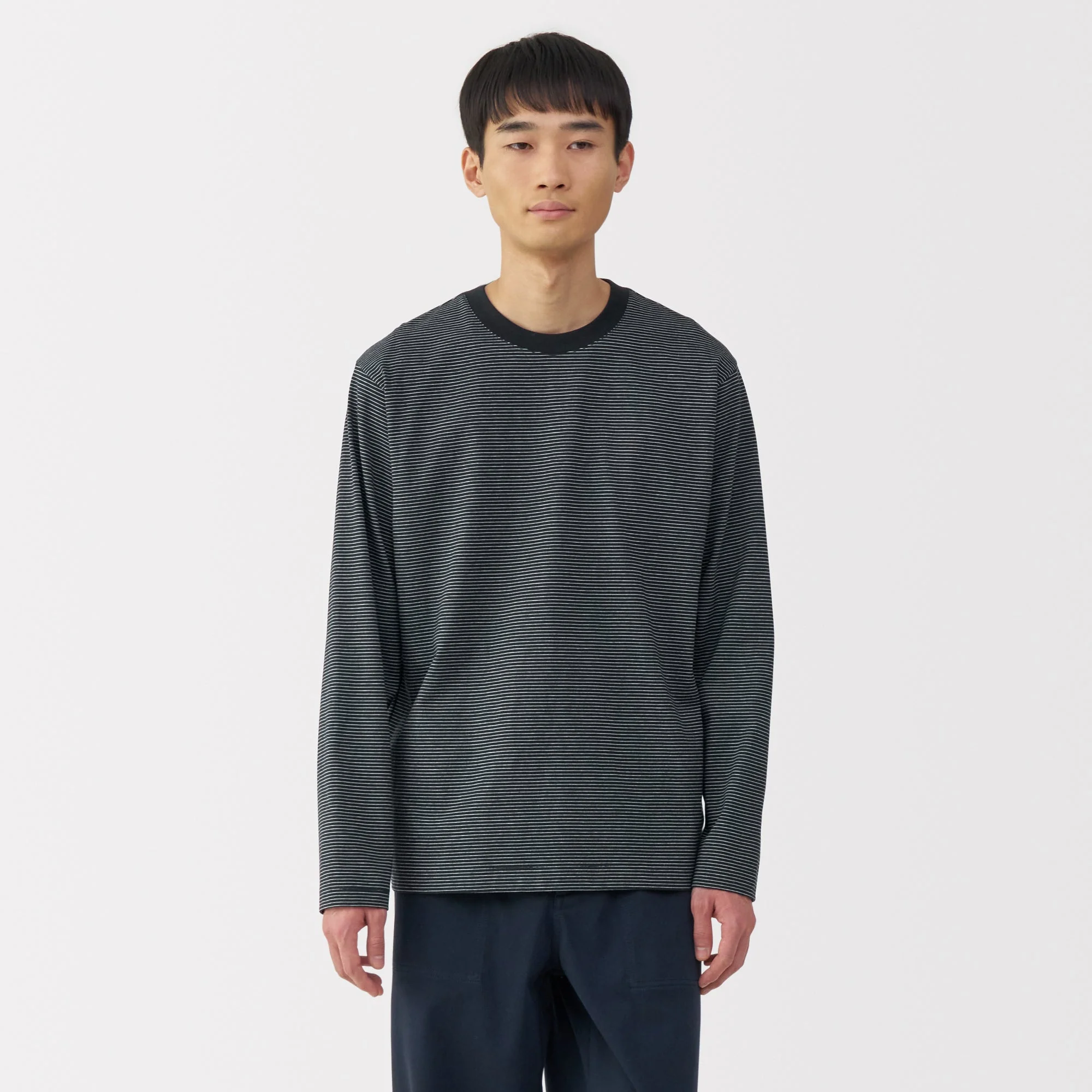 Men's Jersey Crew Neck Long Sleeve Striped T-Shirt - Image 17