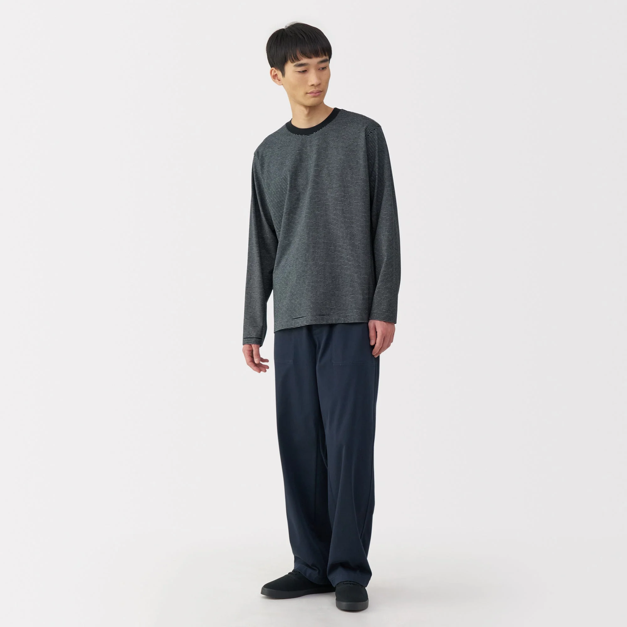 Men's Jersey Crew Neck Long Sleeve Striped T-Shirt - Image 18